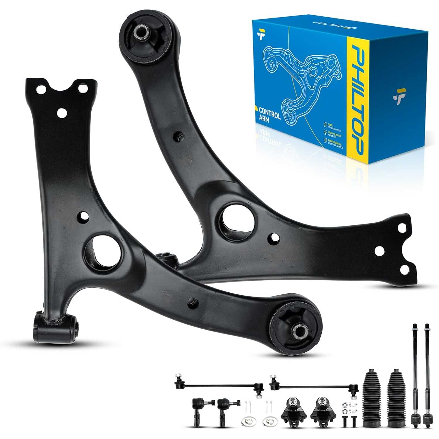 PHILTOP 12Pcs Front Upper/Lower Control Arms W/Ball Joint Tie Rod Sway Bar Link Fit for 2003-2008 Matrix/Vibe FWD Suspension Kit