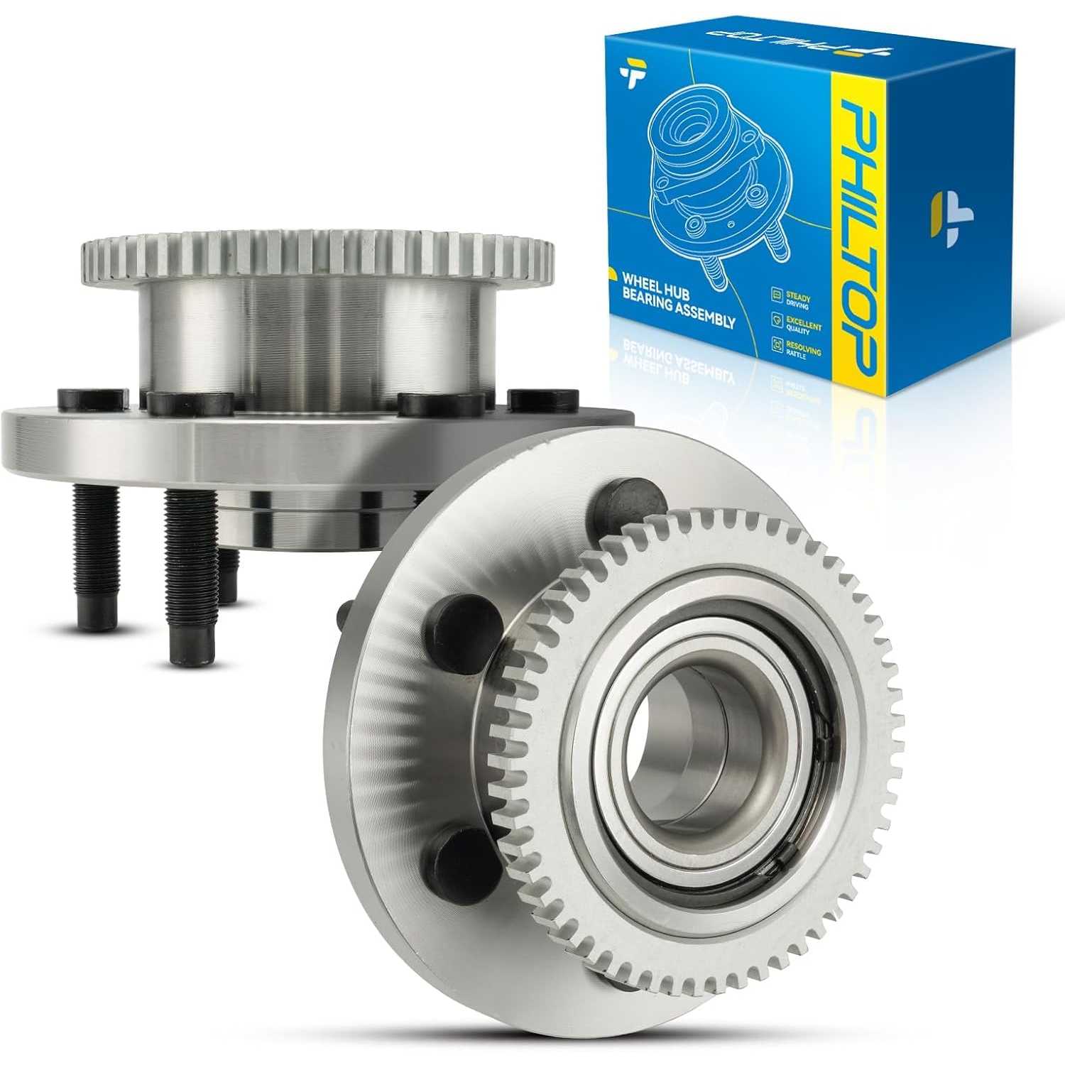 PHILTOP 515033 Front Wheel Bearing Hub Assembly Fit for Dodge Dakota 1997-2004, Dodge Durango 1999-2003, 6 Lugs RWD Wheel Hub As