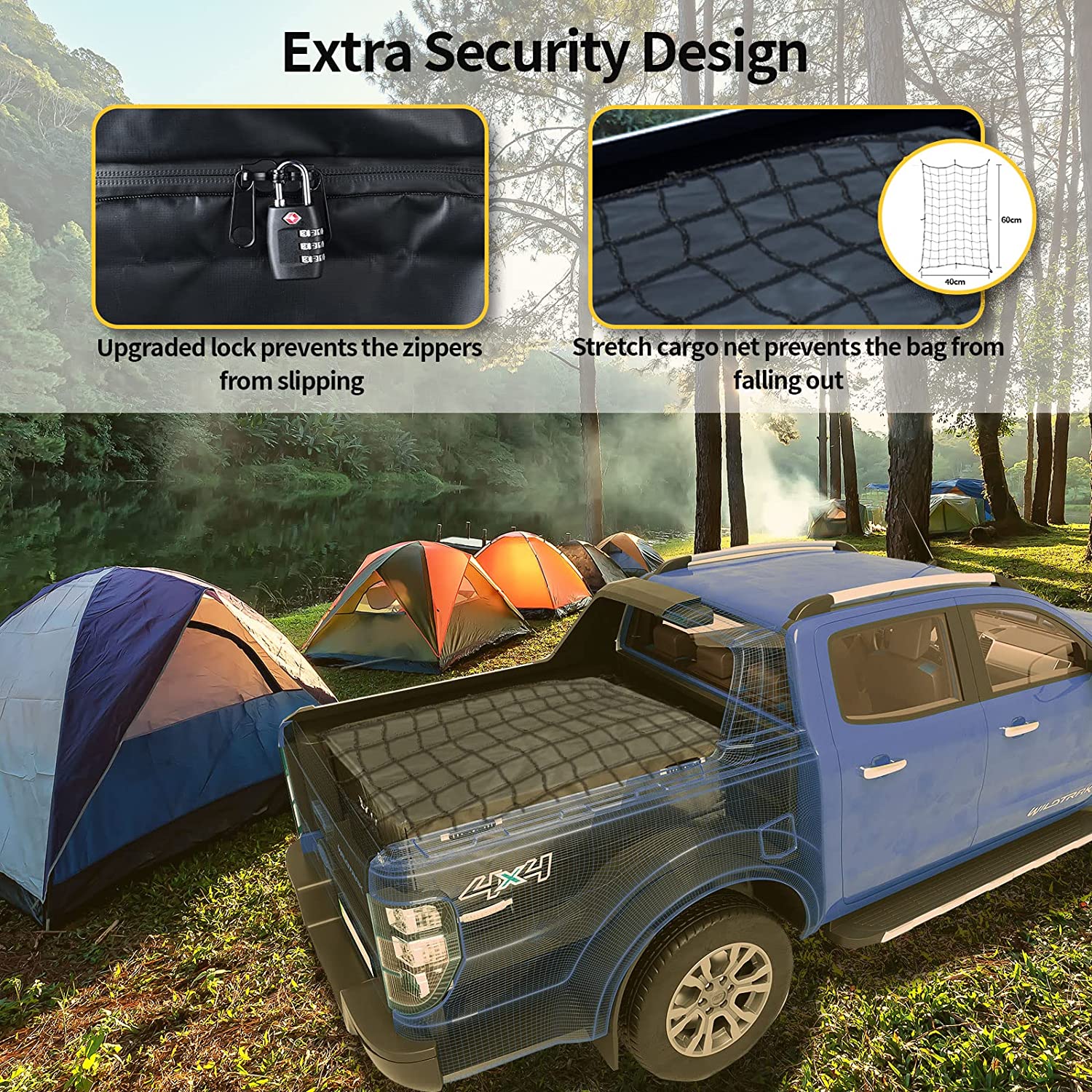 Suncent® 26 Cubic Feet Waterproof Black Rooftop Cargo Carrier Bag 6