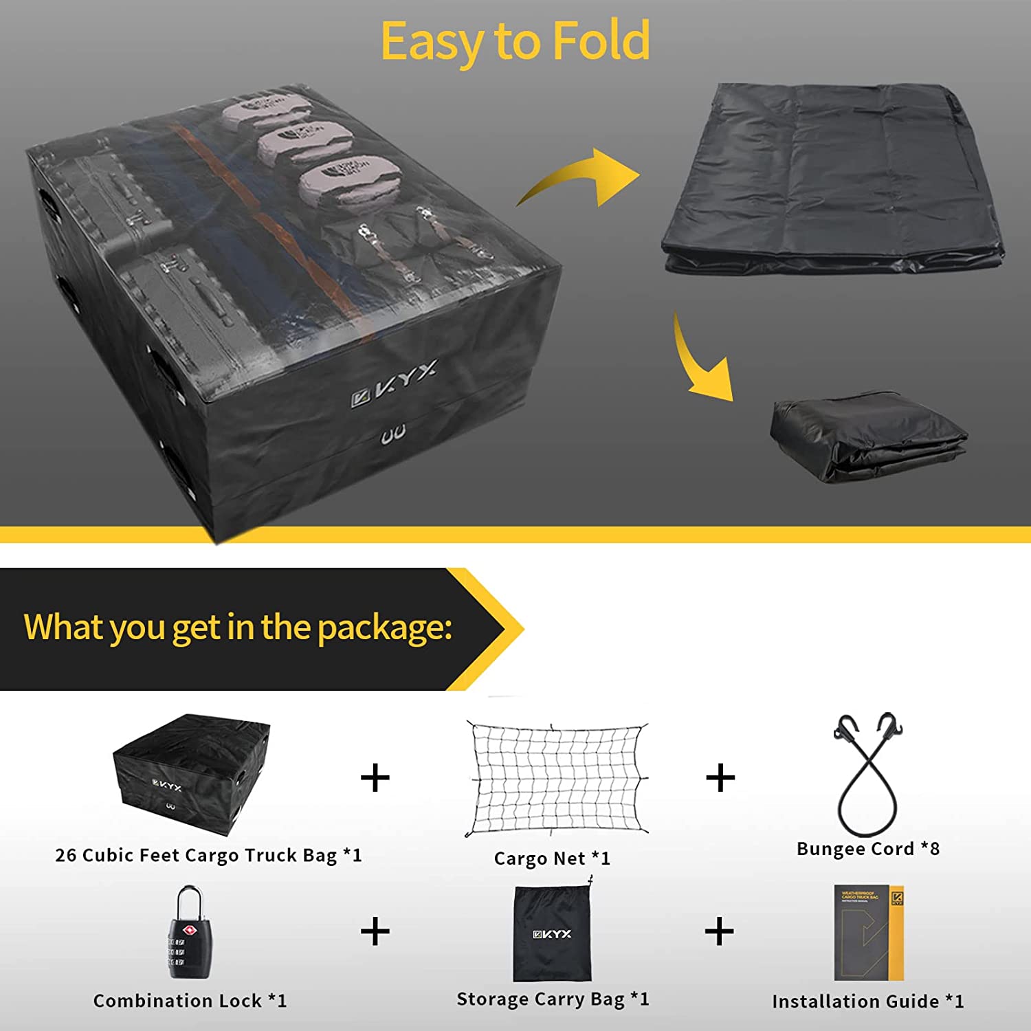 Suncent® 26 Cubic Feet Waterproof Black Rooftop Cargo Carrier Bag 7