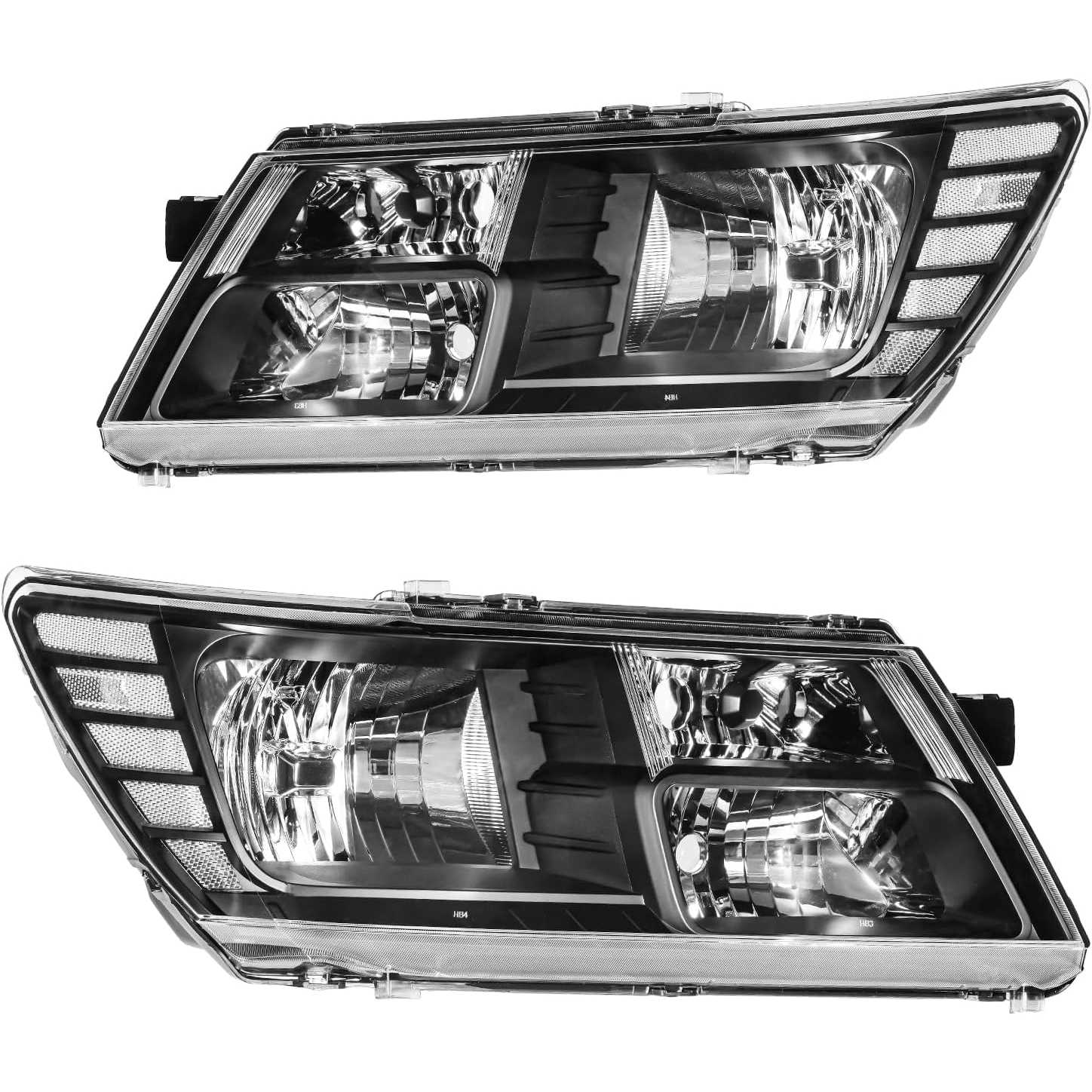PHILTOP Headlight Assembly, Black Headlights Replacement Compatible with 2009-2020 Journey Clear Reflector Clear Lens Color