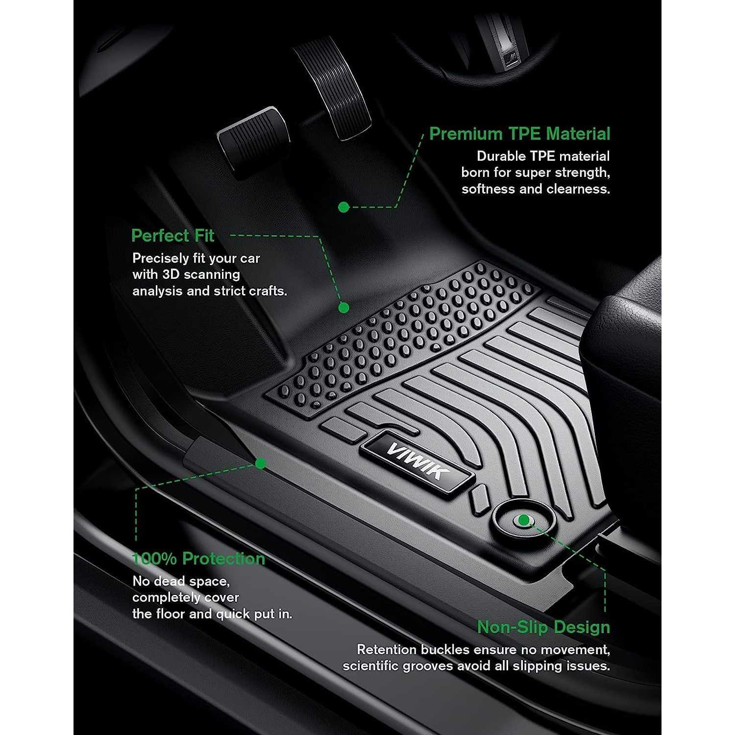 ViWiK® All Weather Custom Truck Floor Mats Best TPE Vehicle Floor Liner for 2024 Honda CR-V (Hybrid & not Hybrid) SUV Automotive Front & Rear Mats 3