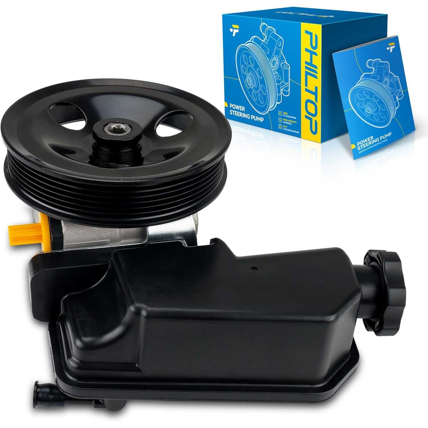 PHILTOP 215429 Power Steering Pump with Reservoir & Pulley, Fit for 2005-2007 Dakota, 2006-2007 Raider, Replace OE 215429, 5