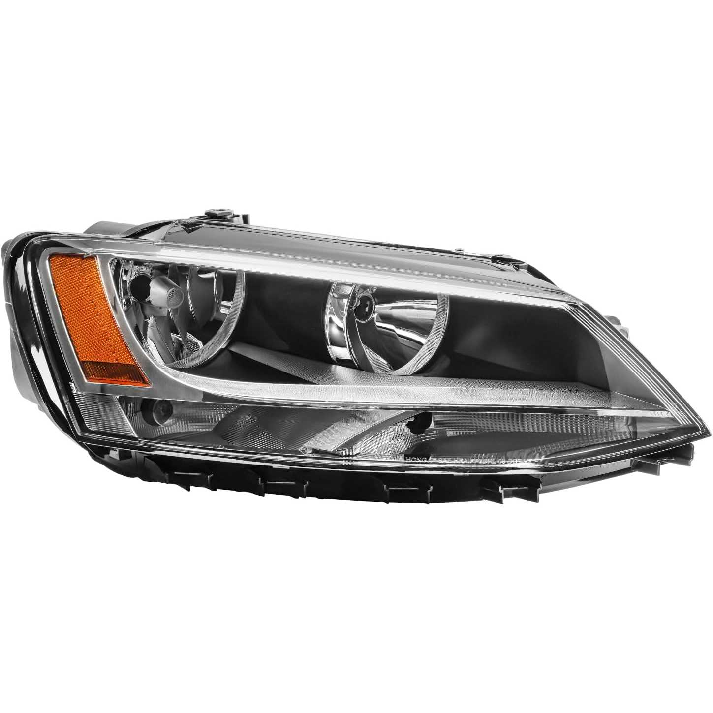 PHILTOP Headlights Assembly Compatible with 2011-2018 Volkswagen Jetta,Chrome Housing Clear Lens Amber Reflector Halogen Headlam
