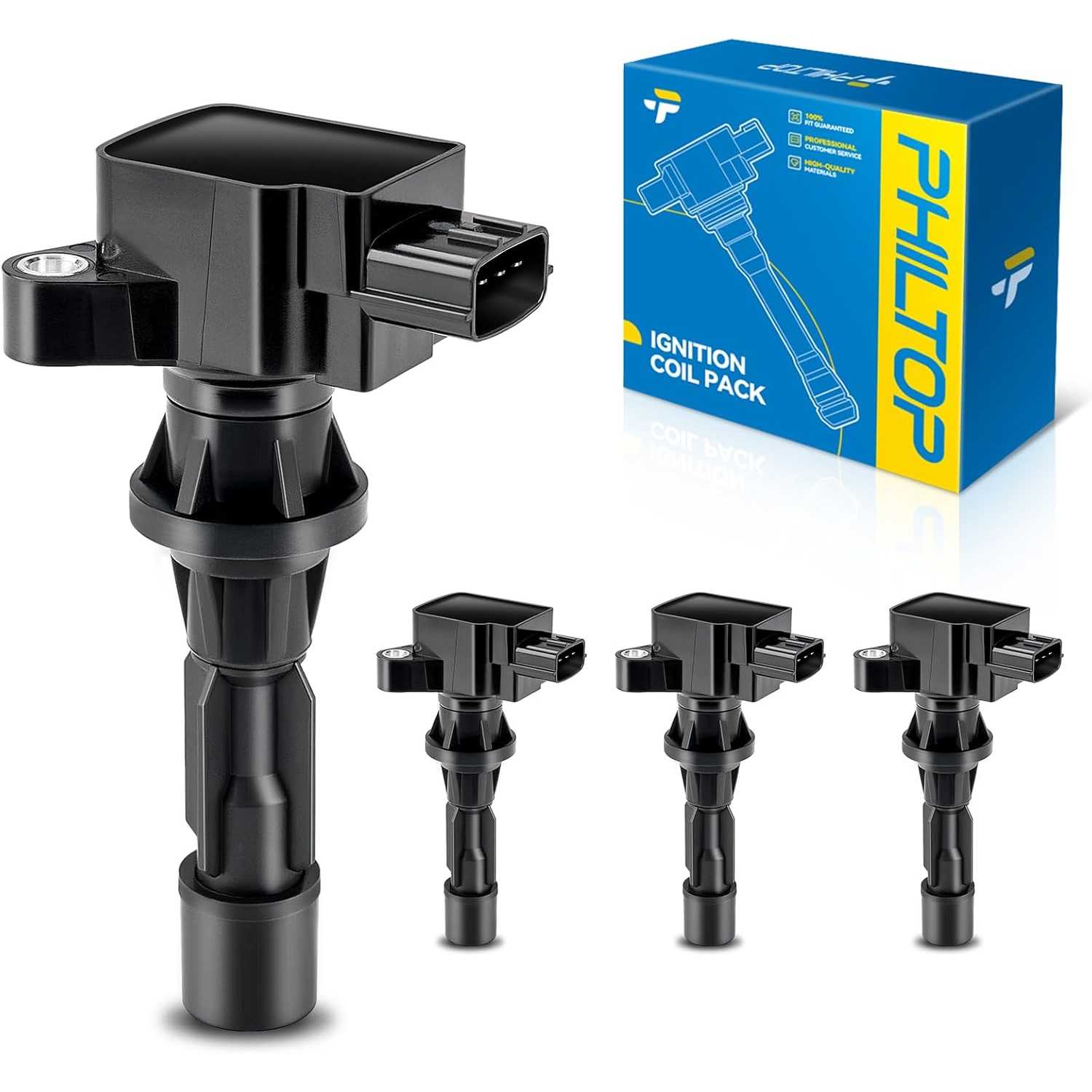 PHILTOP UF540 Ignition Coil 4 Packs Fit for 2010-2013 3 2.0L, 2006-2009 3, 2007-2012 CX-7, 2009-2013 6 2.5L, 2006-2015 MX-5 Miat