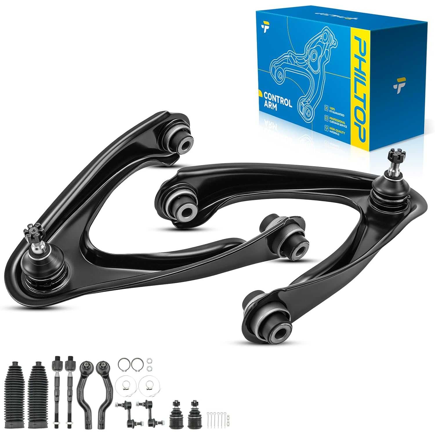 PHILTOP Front Upper Control Arm w/Ball Joint Front Lower Ball Joint Sway Bar End Link Tie Rod End Boots & Bellows Fit For 19