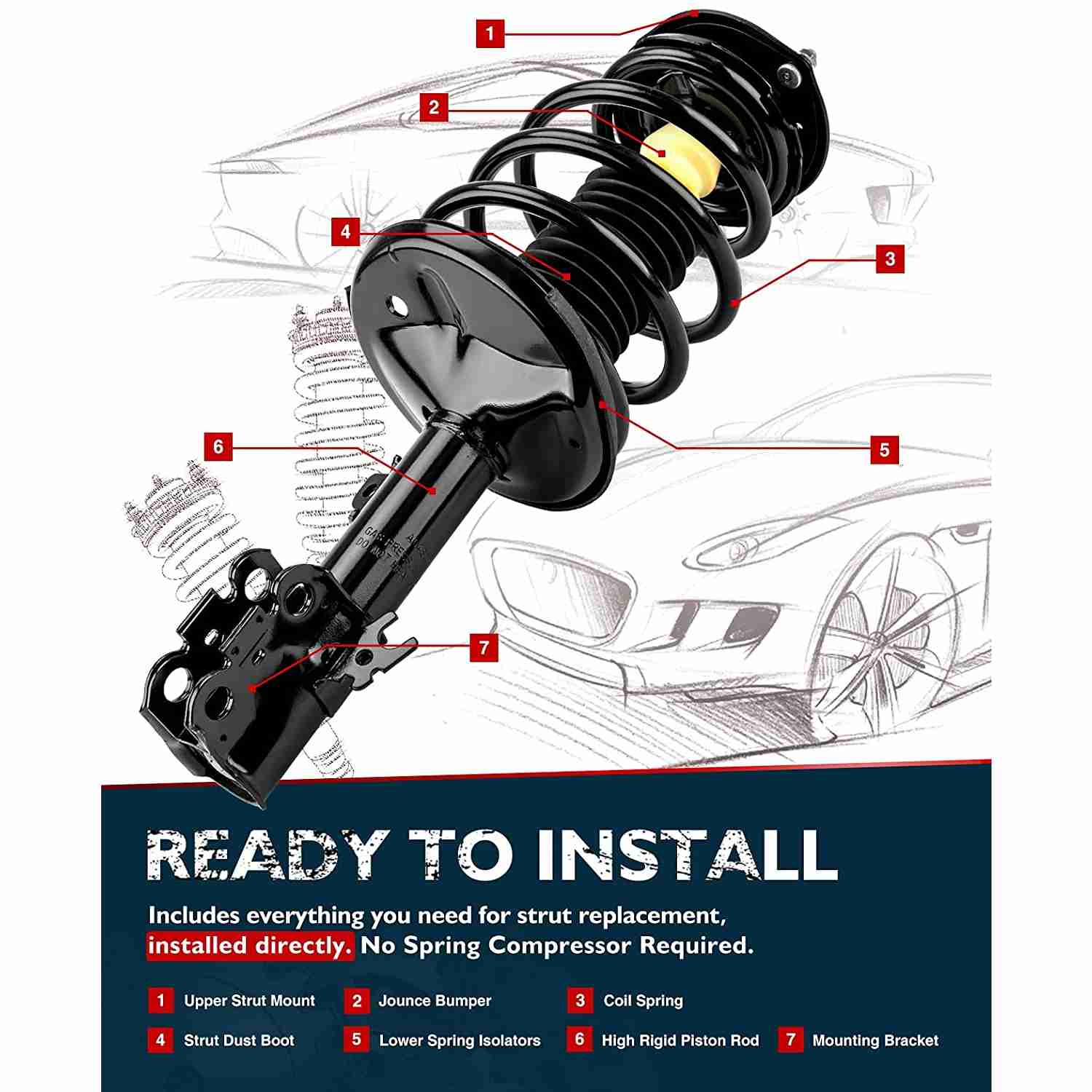 Suncent® 1997-2003 Toyota Avalon(More Available) Front&Rear Coil Spring Struts Assembly 4Pcs 1