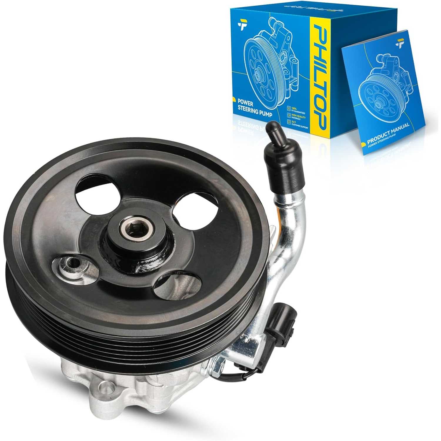 PHILTOP Power Steering Pump with Pulley, Compatible with 2010-2013 Forte/Forte Koup, Replace # 3800, 91176546, 214053, 214053, 2