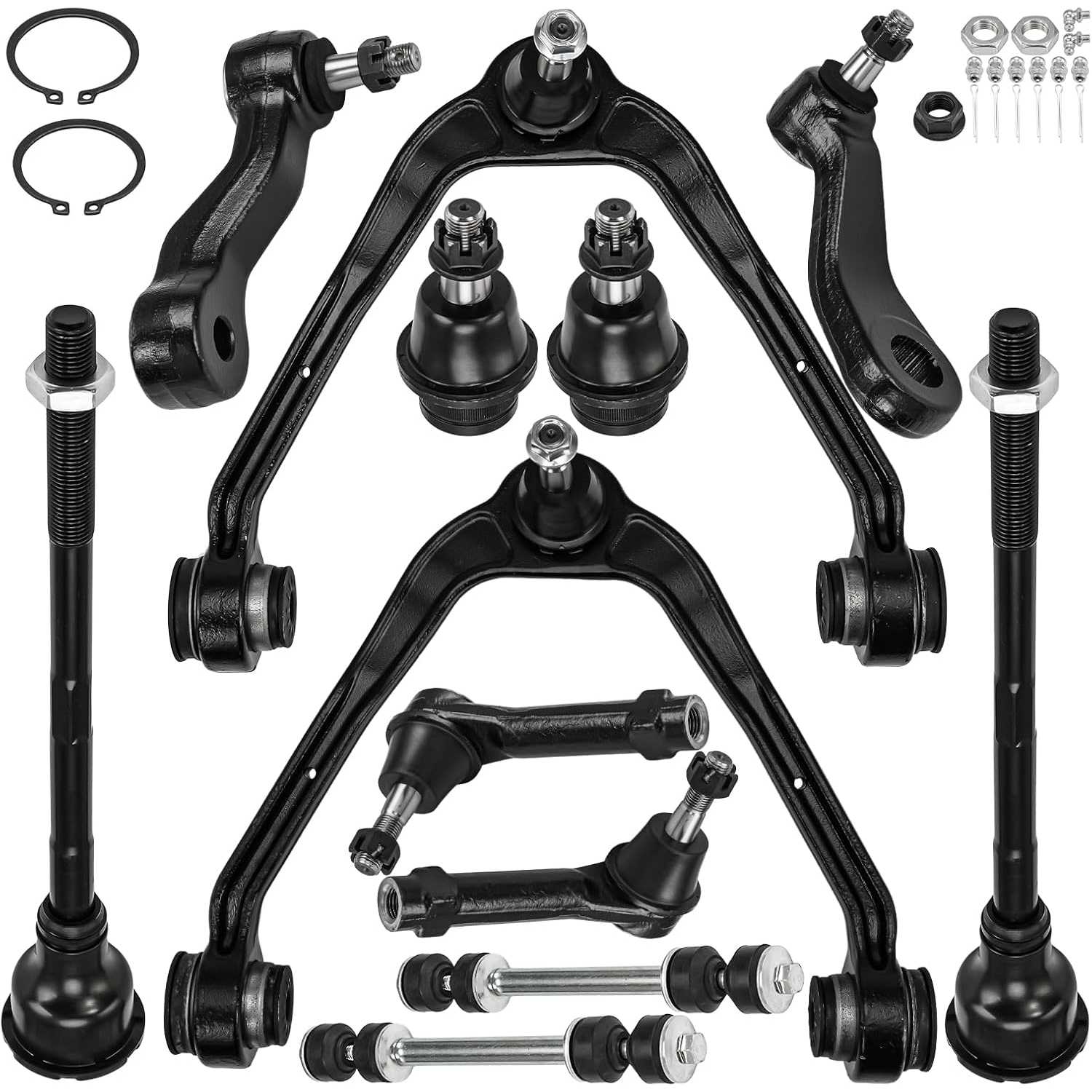 PHILTOP Front Suspension Kit Upper Control Arm w/Ball Joint Sway Bar End Links Pitman Idler Arm Tie Rod End for Chevy GMC Silver