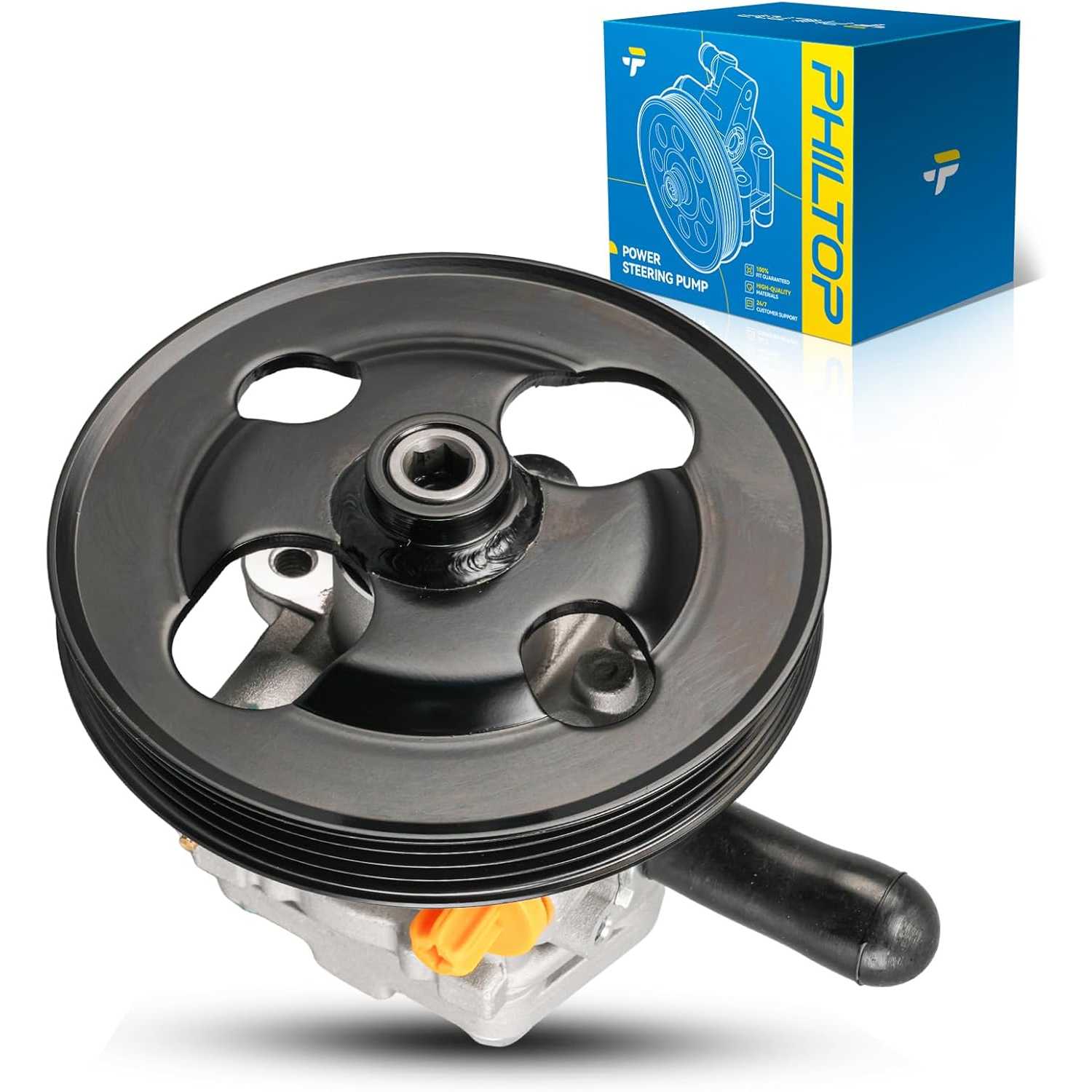 PHILTOP Power Steering Pump with Pulley, Compatible with 1999-2005 Grand Vitara, 2002-2006 XL-7, 2001-2004 Tracker 2.5L, Replace