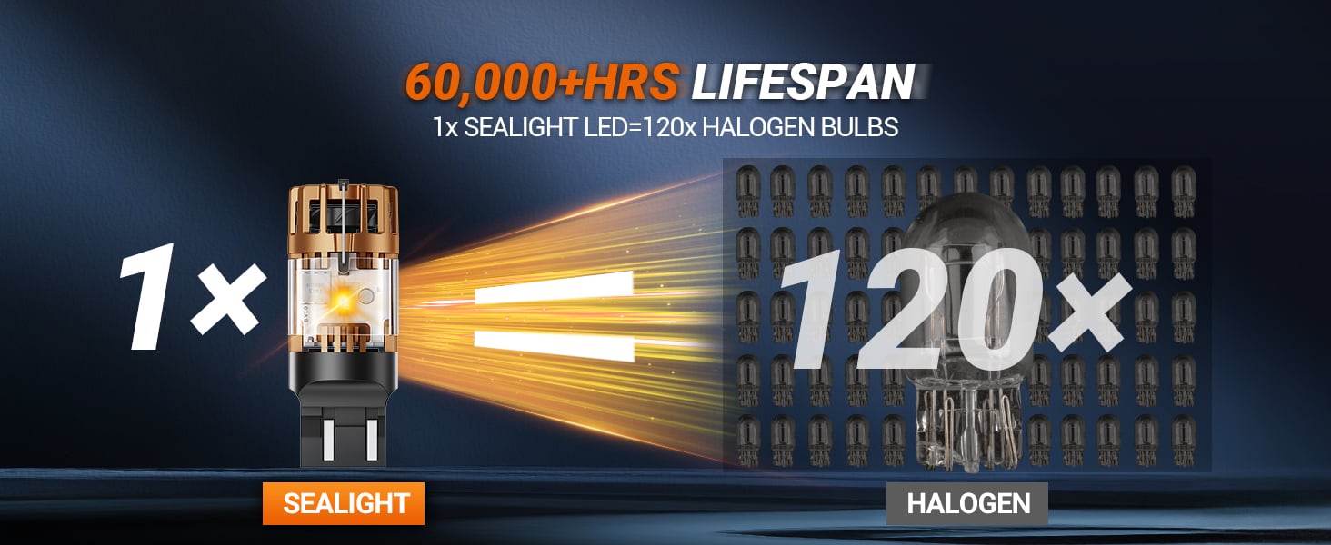 SEALIGHT 7443 LED Bulb Amber Yellow Front Rear Turn Signal Upgraded 7440 T20 7444 7441 W21W 992