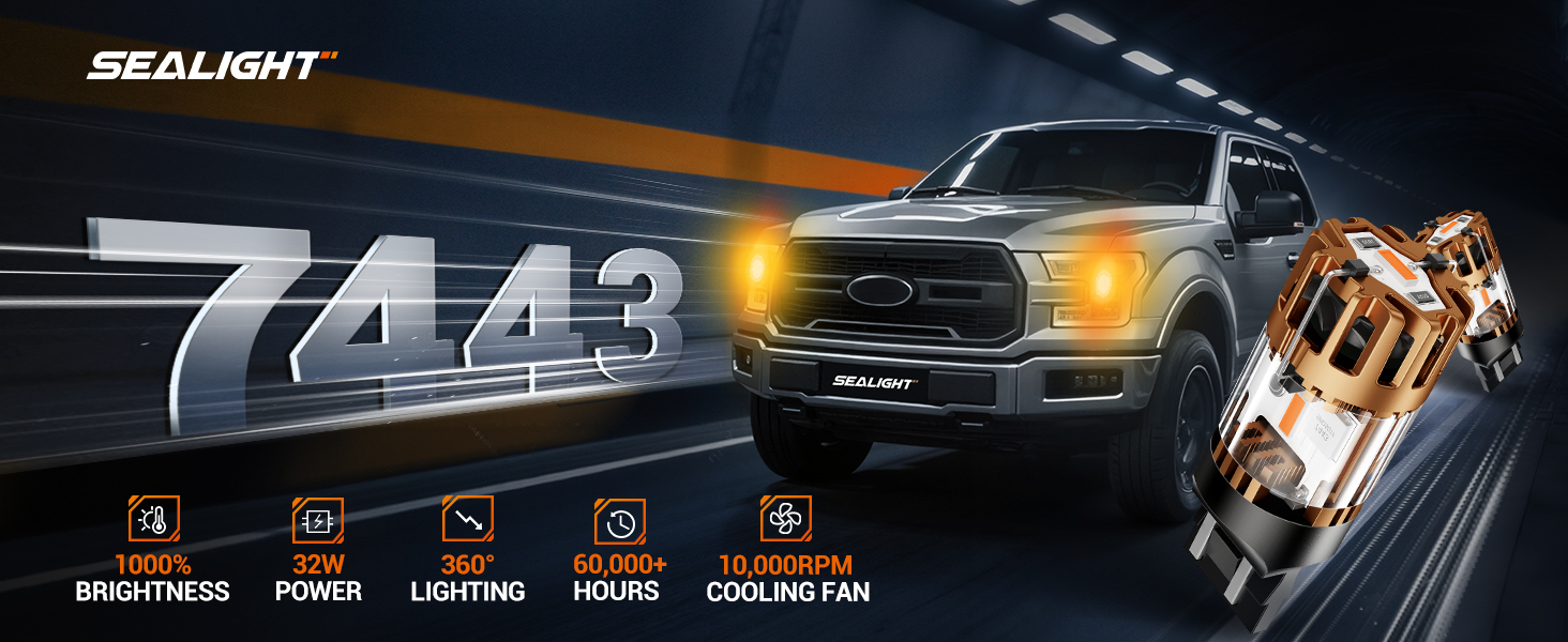 SEALIGHT 7443 LED Bulb Amber Yellow Front Rear Turn Signal Upgraded 7440 T20 7444 7441 W21W 992