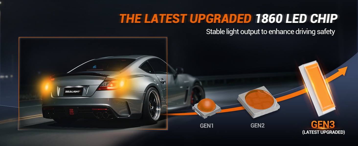 SEALIGHT 7443 LED Bulb Amber Yellow Front Rear Turn Signal Upgraded 7440 T20 7444 7441 W21W 992