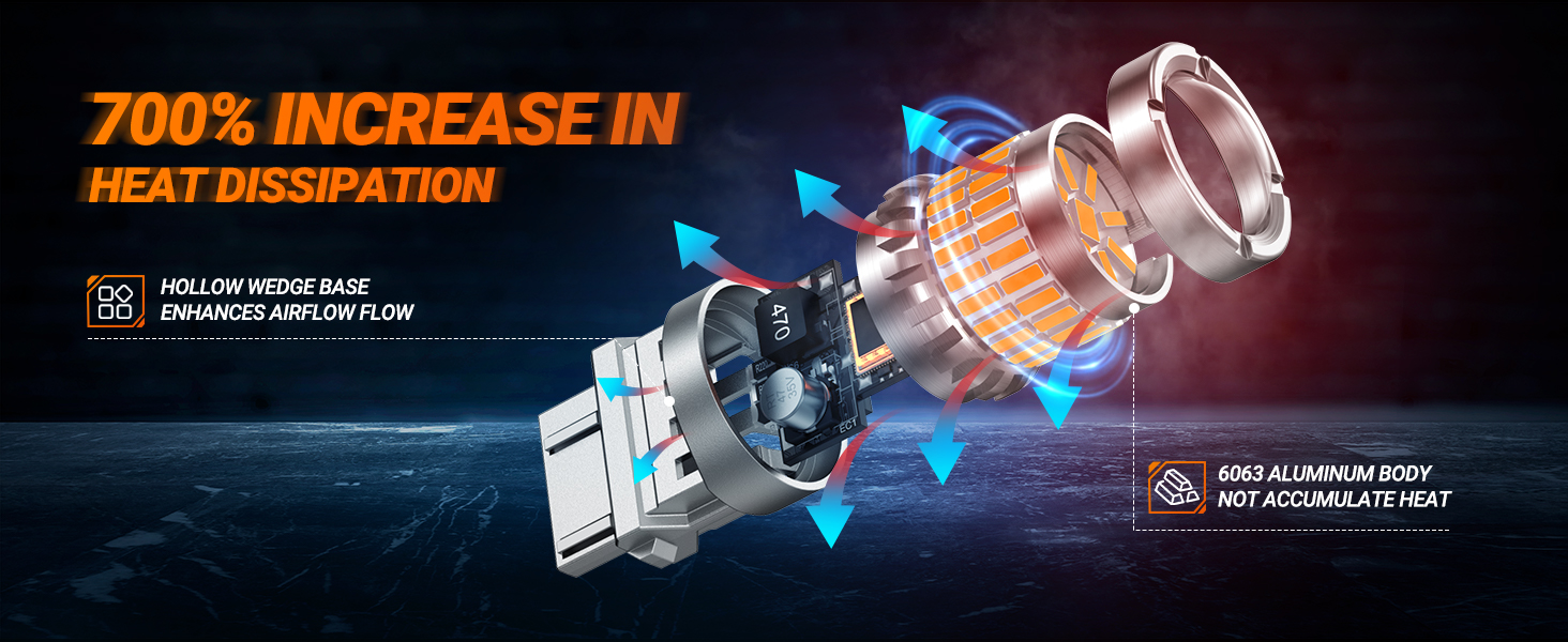 3157 led turn signal bulb amber light fast heat dissipation