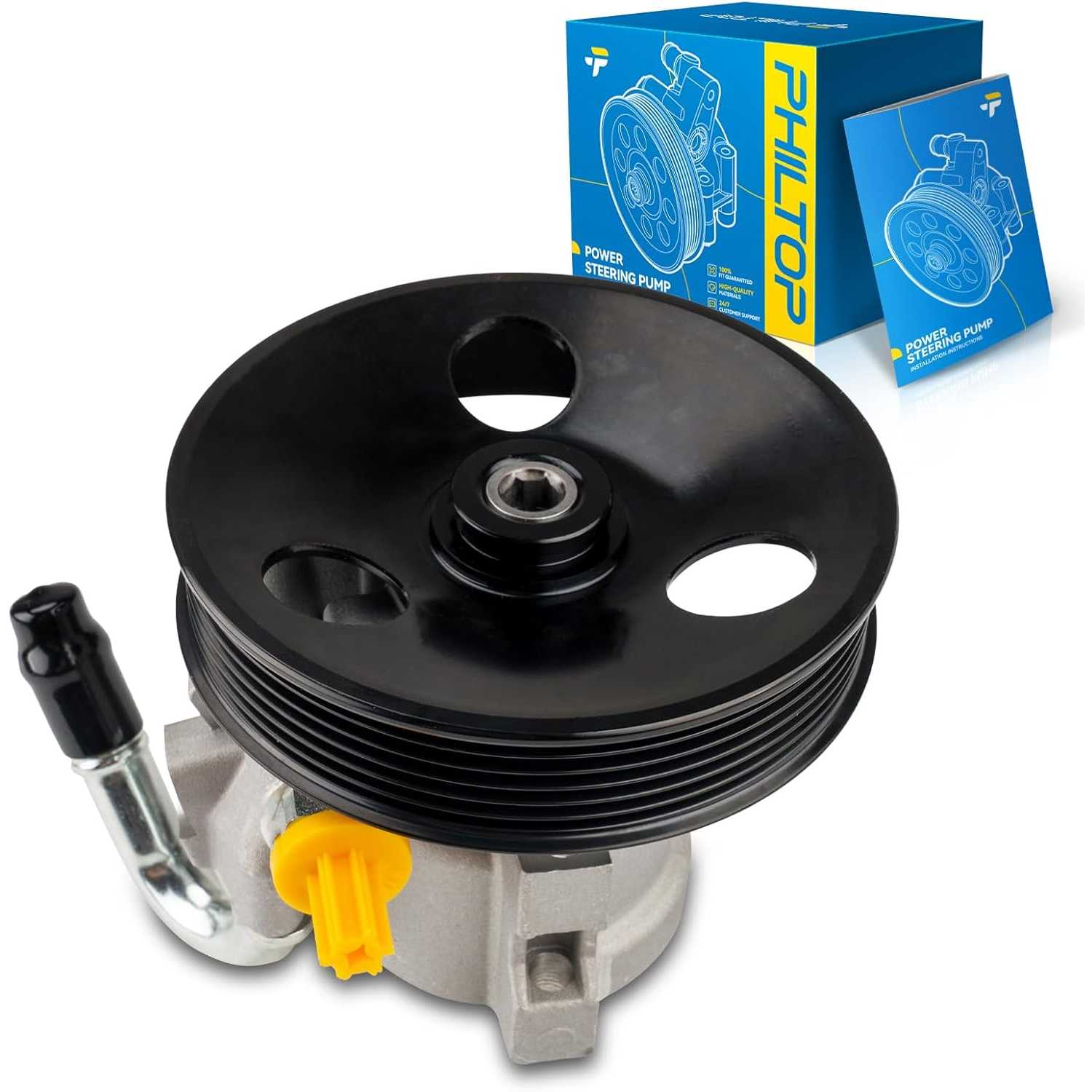PHILTOP 20806 Power Steering Pump with Pulley, Fit for 2007-2008 Aveo5, 2008 Aveo, Replace# 96801443, 20806