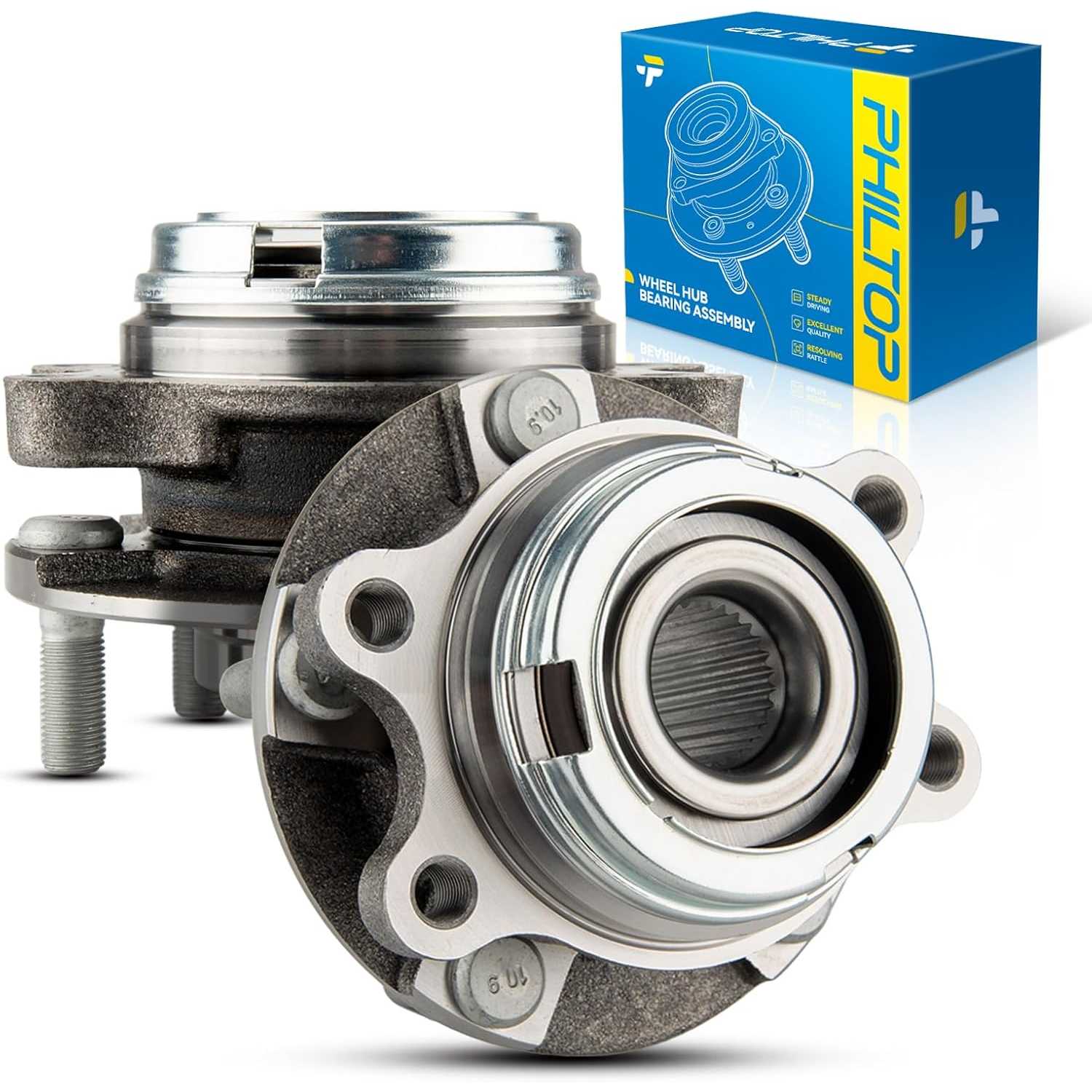 PHILTOP 513310 Front Wheel Hub Bearing Assembly for Murano 2003-2007 3.5L, Quest 2004-2009 3.5L, Wheel Bearing 5 Lugs 2PCS