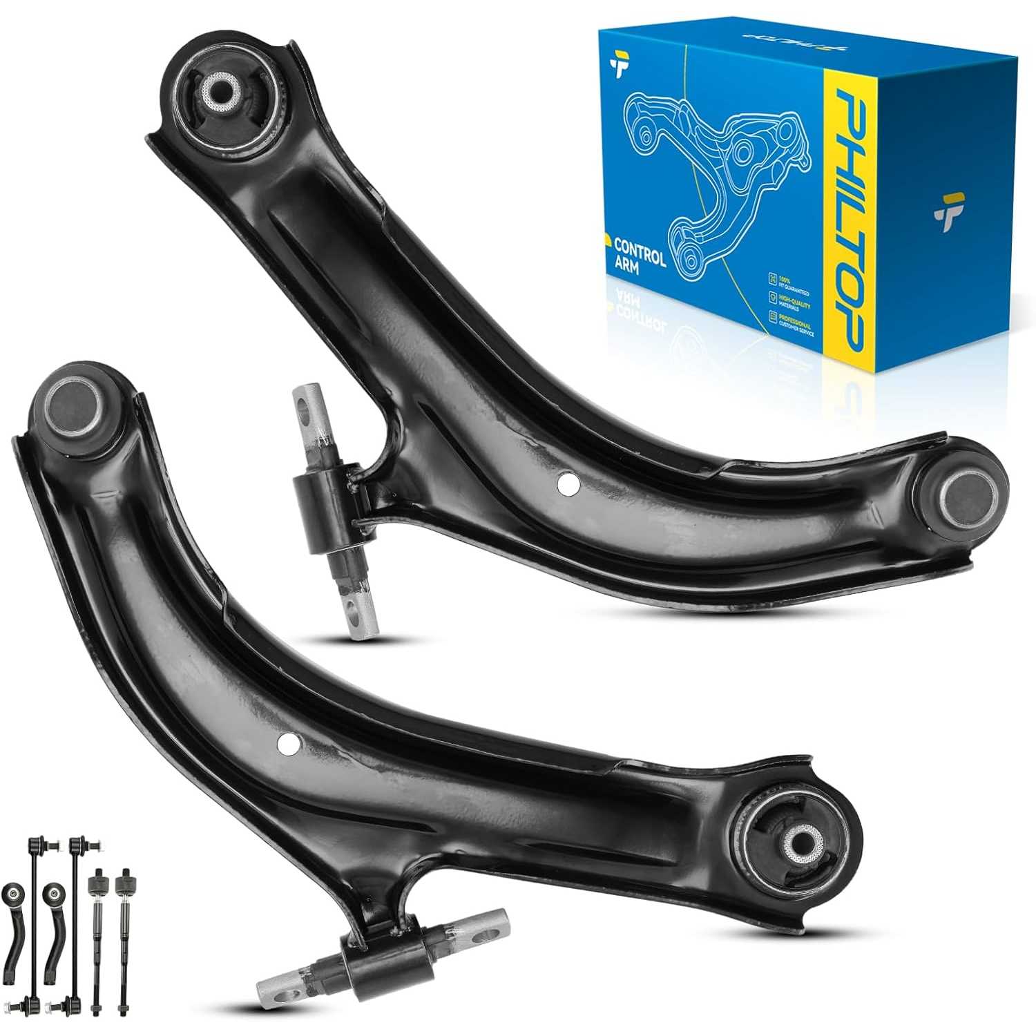 PHILTOP 8pcs Front Suspension Kit for Sentra 2007-2012, Lower Control Arm with Ball Joint Inner Outer Tie Rod Sway Bar End Link,
