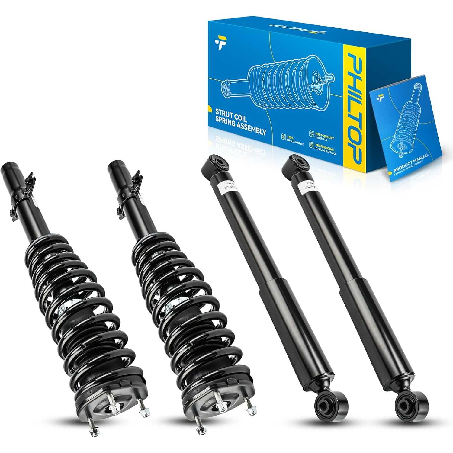 PHILTOP Front Rear Struts Assembly for Mazda 2009-2013 6, 172568/172569/5656 * 2(349063) Complete Struts and Shocks Absorber Ass