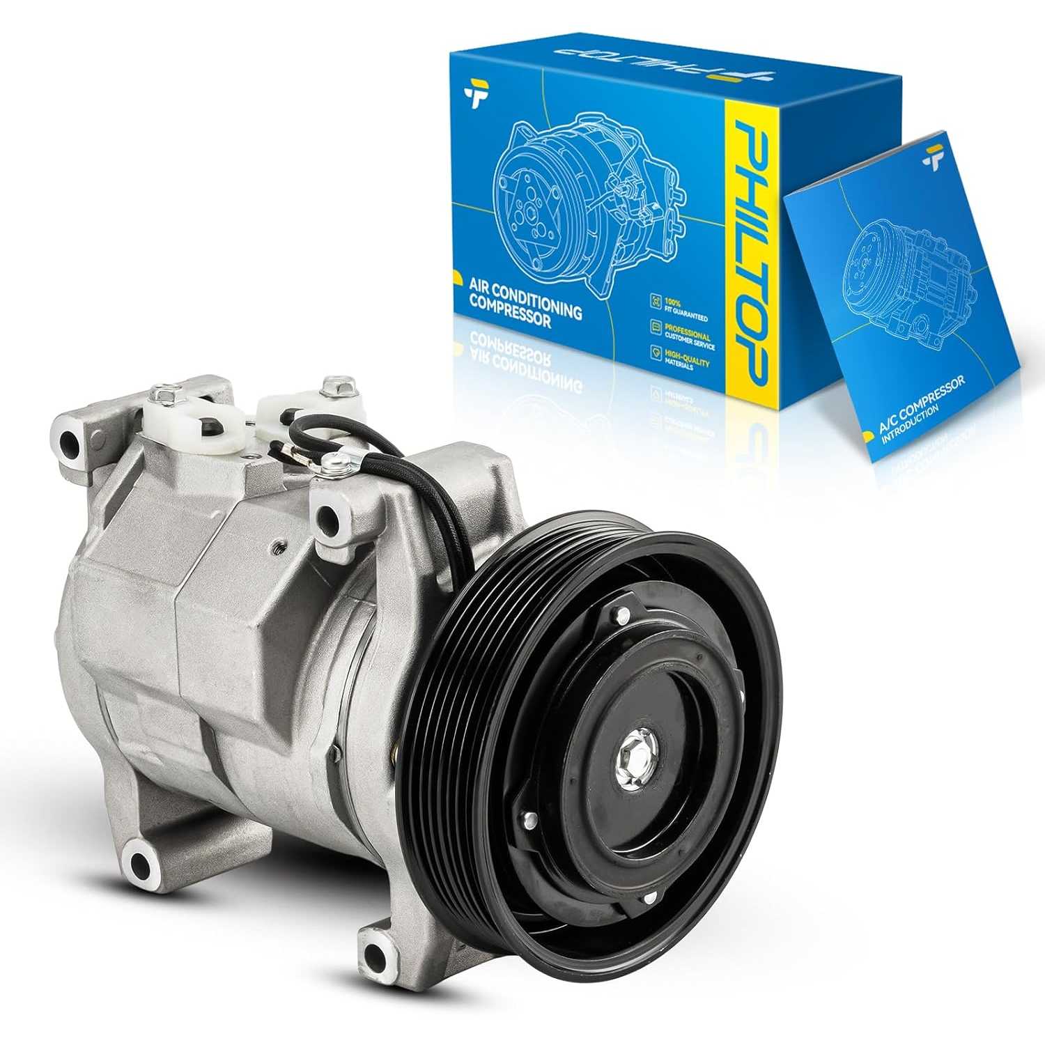 PHILTOP 78372 AC Compressor, Air Conditioning Compressor with Clutch for Element 2003 2004 2005 2006 2007 2008 2009 2010 2011, A