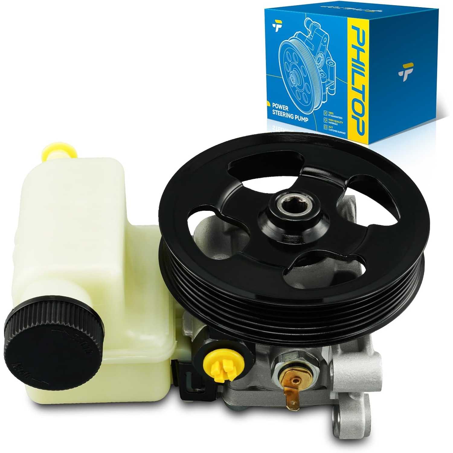PHILTOP 215179 Power Steering Pump Fit For 2006-2009 Fusion 2.3L; Milan 2.3L,Power Steering Pump with Reservoir & Pulley