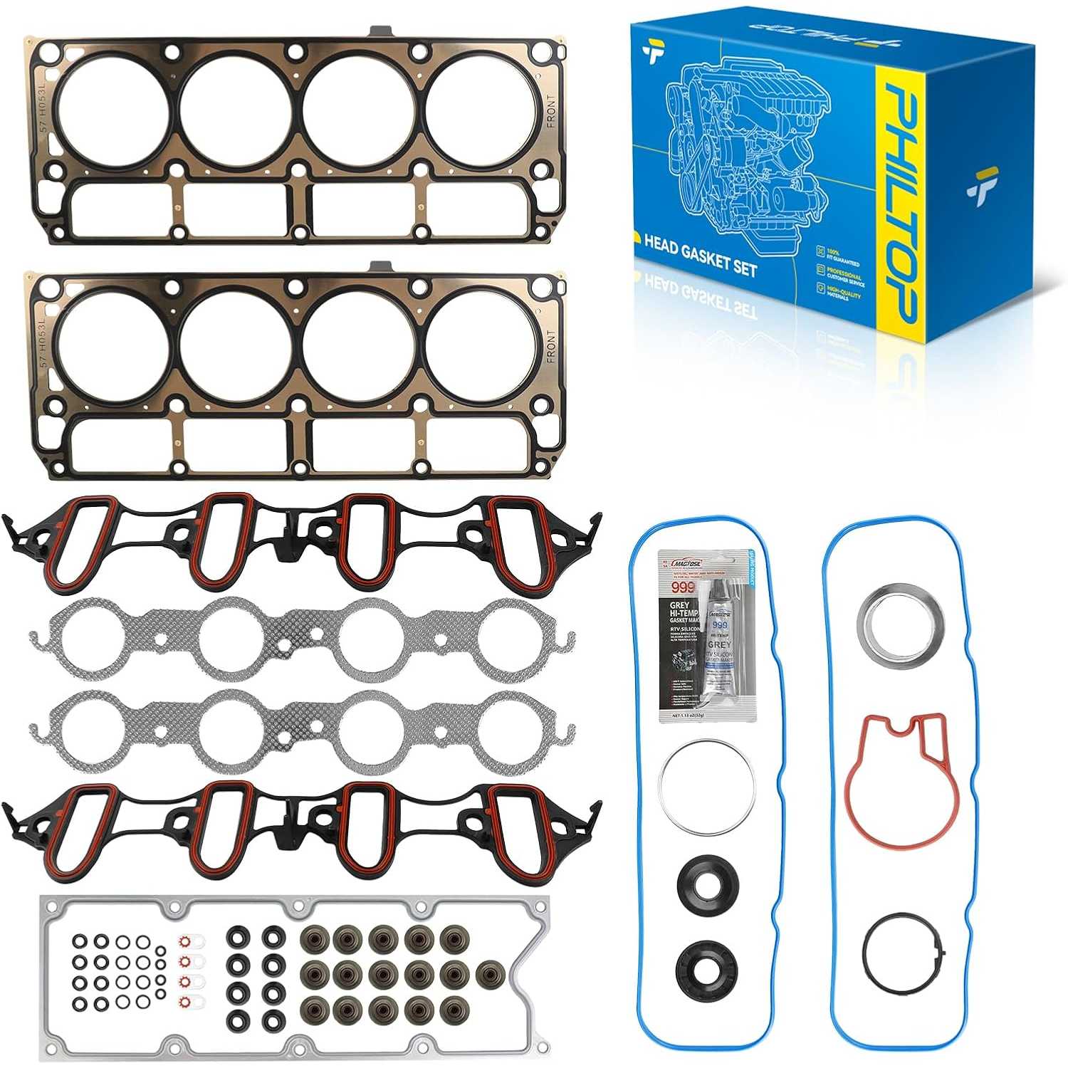 PHILTOP HS26191PT Head Gasket Set for Chevy Silverado 1500 Tahoe Suburban Avalanche, GMC Sierra 1500 Yukon XL 1500 2002-2003, Ex