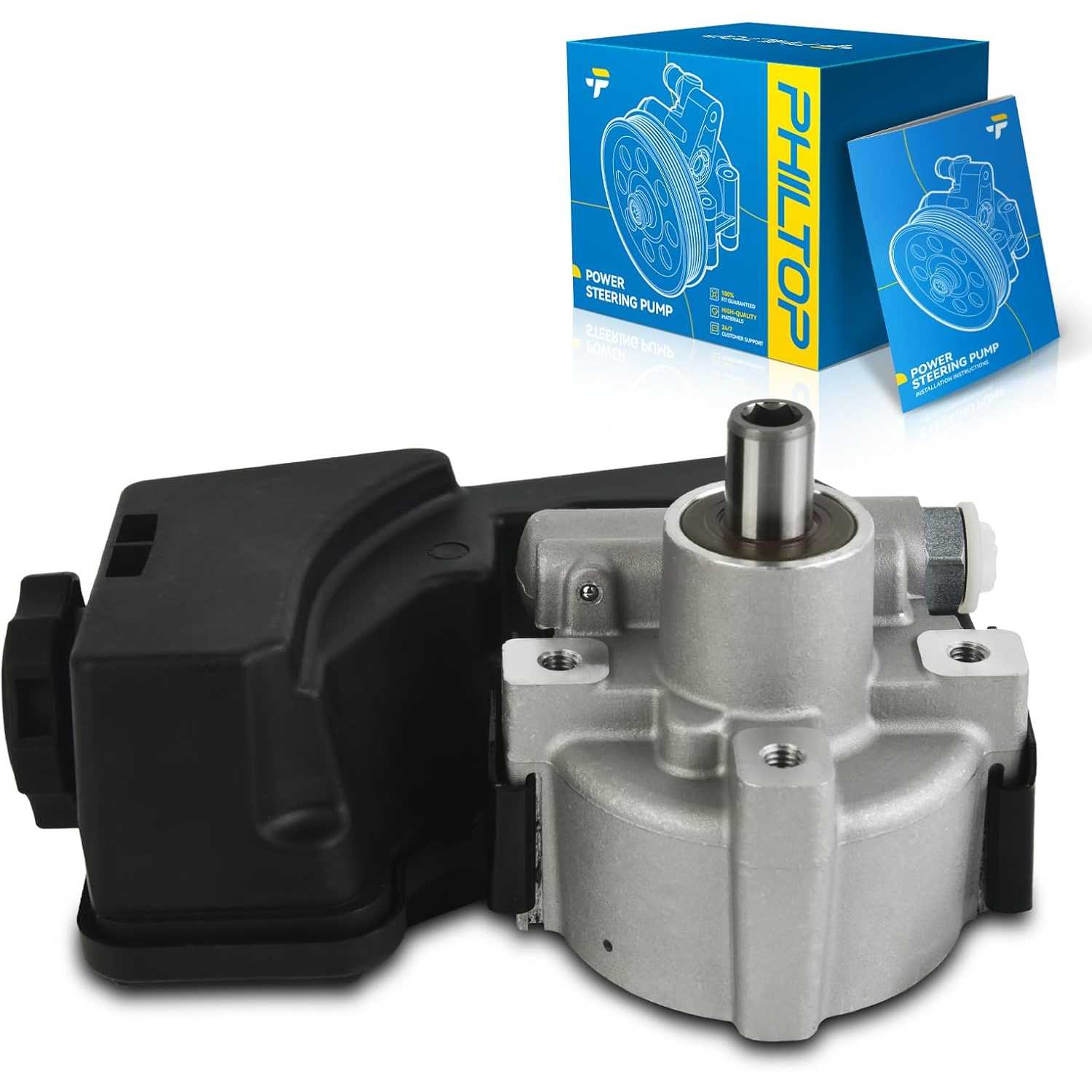 PHILTOP 203023 Power Steering Pump with Reservoir, Fit for 2010-2012 Camaro 6.2L, Replace OE 203023