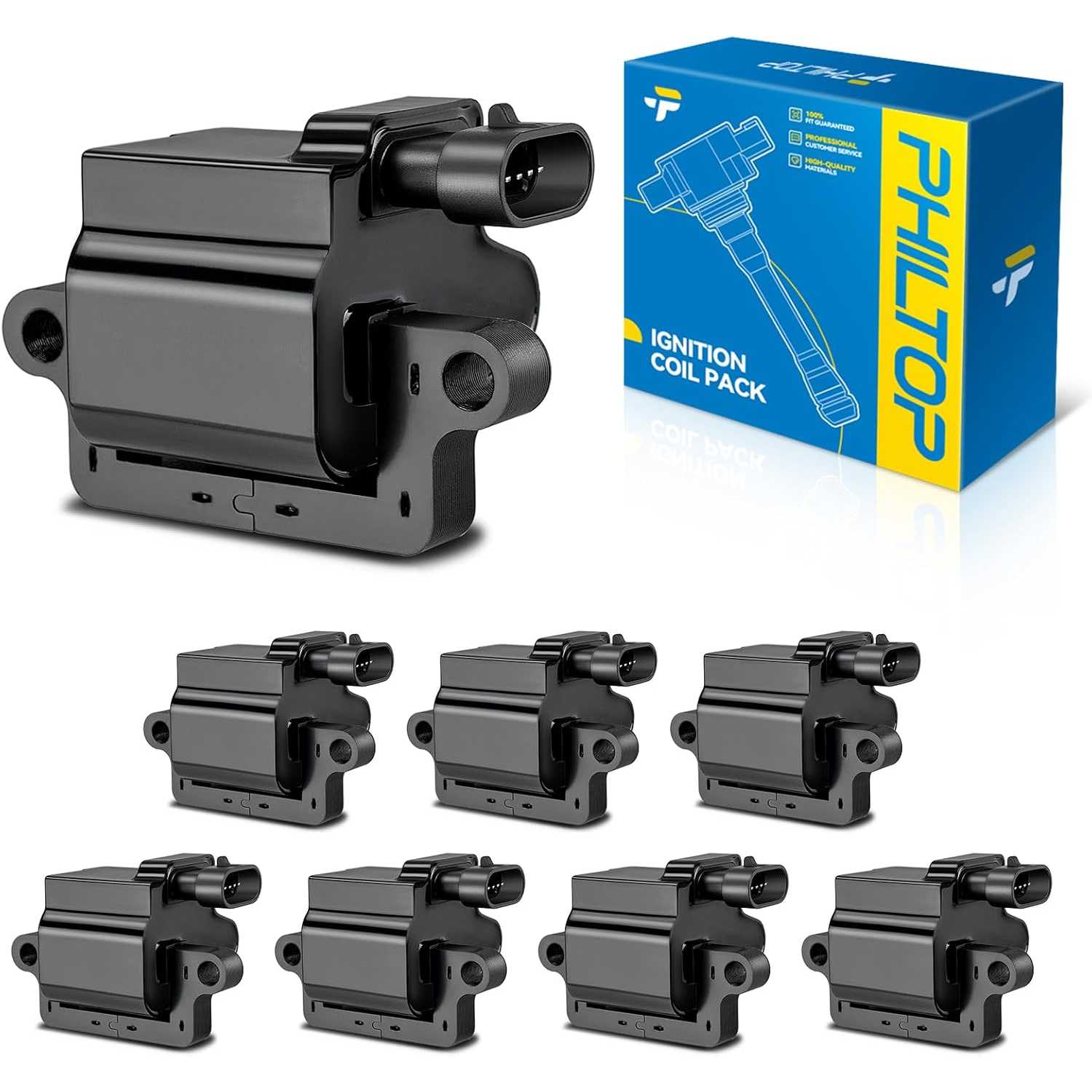 PHILTOP UF271 Ignition Coil 8 Packs Fit for Silverado 1500,Tahoe,Sierra 1500,Silverado 2500 HD,Suburban 1500,Avalanche 1500,Yuko