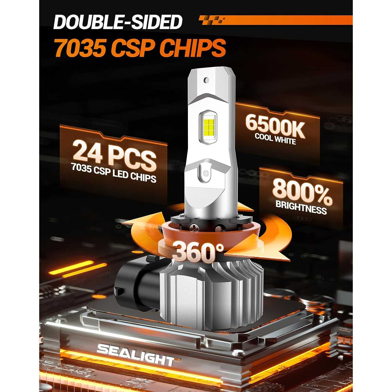 thumbnail image 2 of Super Bright H11/H9/H8 LED Bulbs - 40,000LM 10X Brighter, 6500K Cool White, Pack Of 2 2 of 4