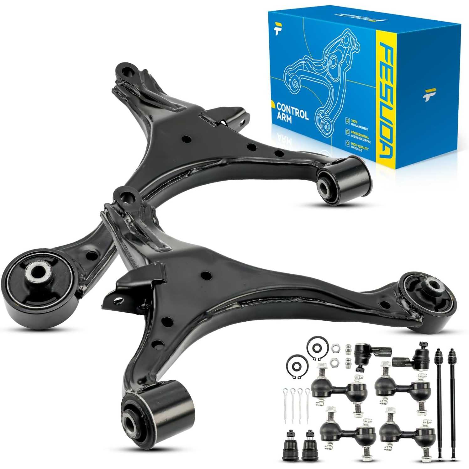 PHILTOP 12Pcs Front Lower Control Arms W/Ball Joint Tie Rod Sway Bar Link Fit for 2001-2005 Civic 1.3/1.7L Suspension Kit, K6402
