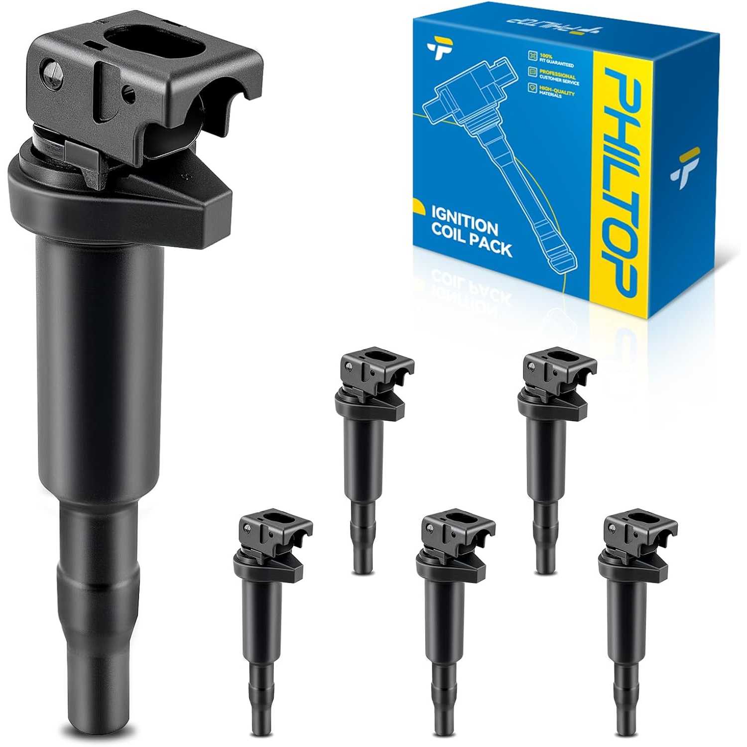 PHILTOP Ignition Coil Pack Set of 6 UF592 Replacement for BMW X3, X5, 328i, 328i xDrive, 535i xDrive, 335i, 528i, 535i, 325i, 33