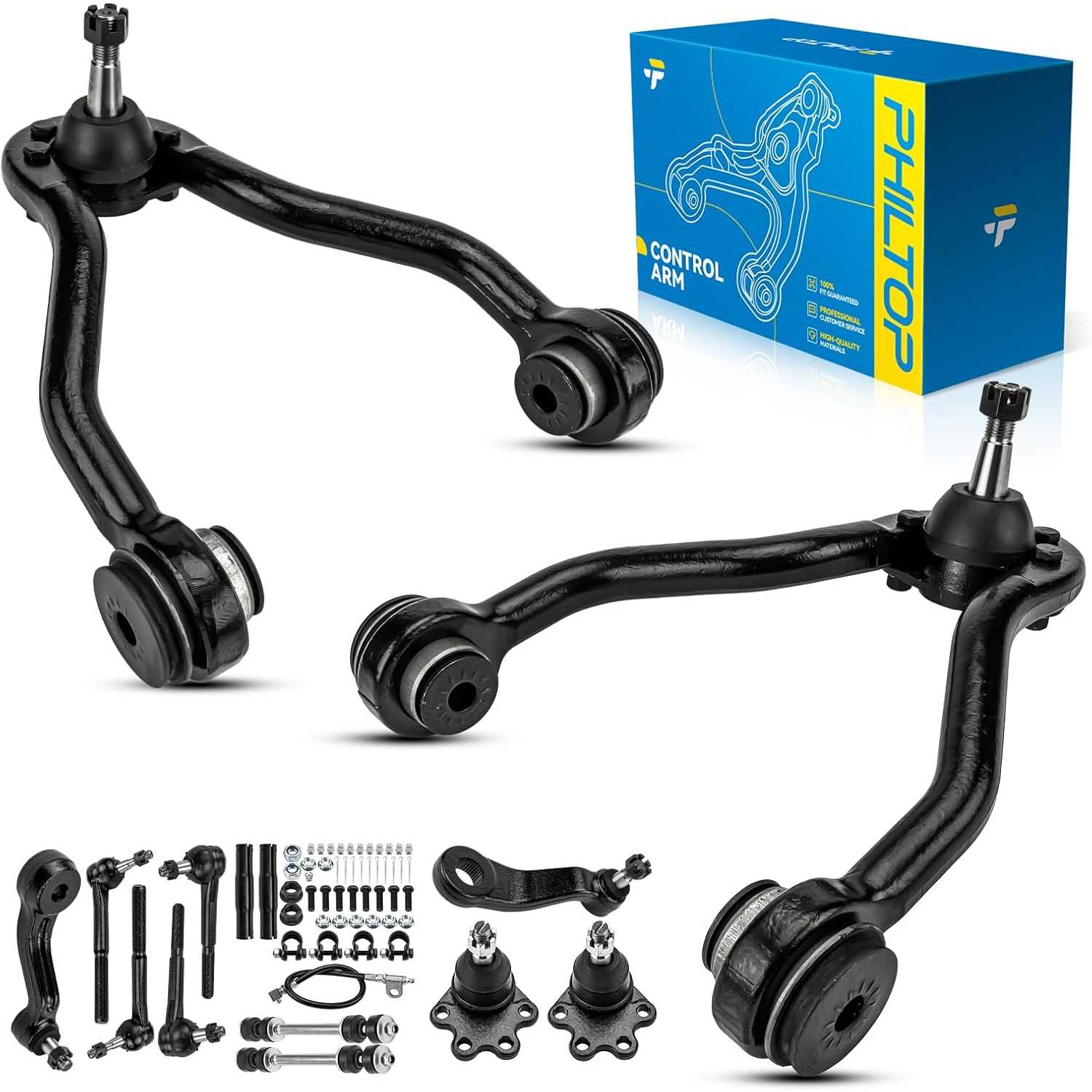 PHILTOP Front Suspension Kit Upper Control Arm w/Ball Joint & Sway Bar End Links Tie Rod Adjusting Sleeves Pitman/Idler Arm