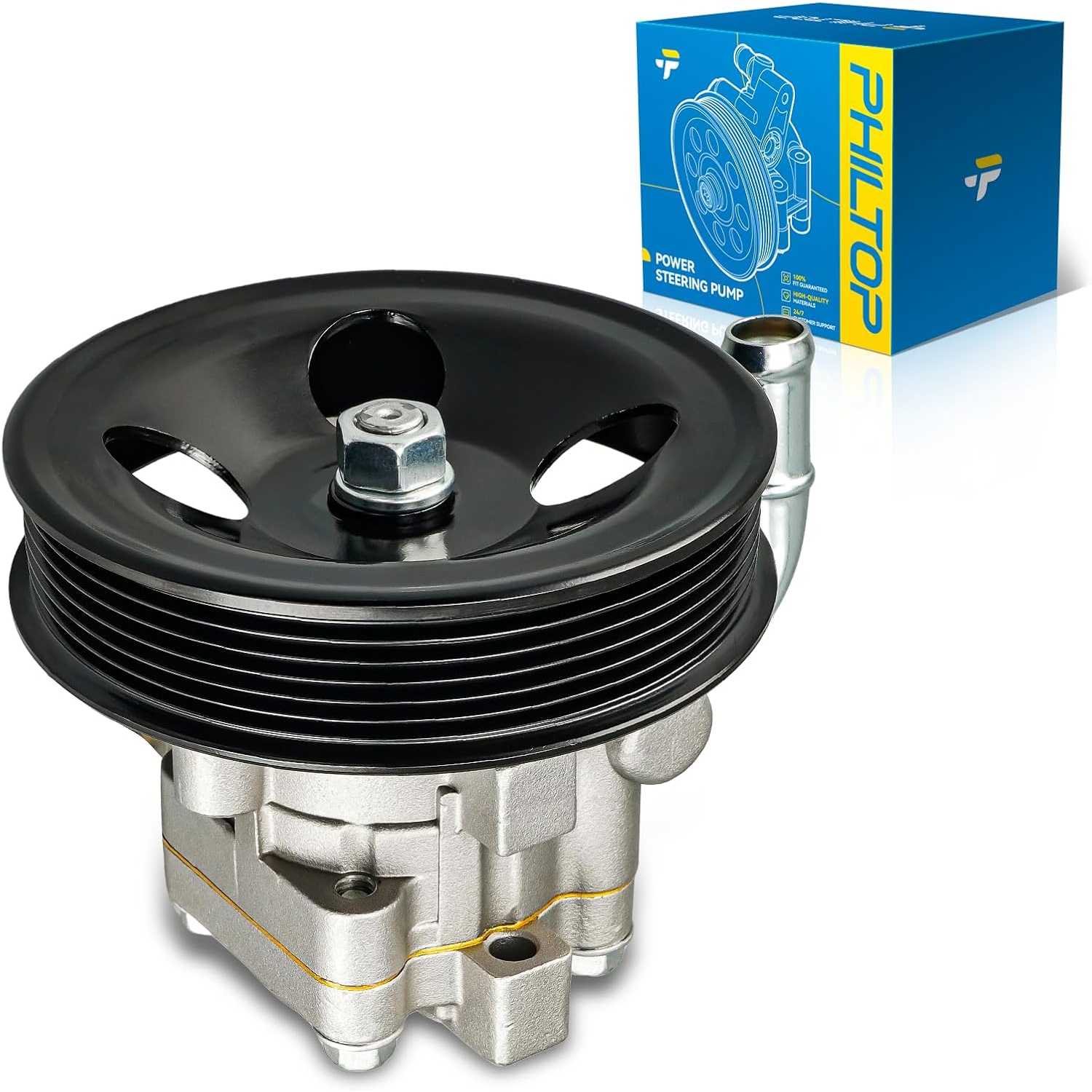 PHILTOP Power Steering Pump 214054, Fit for 2011-2013 Soren to 2.4L, 2010-2012 Santa Fe 2.4L, Power Assist Pump with Pulley