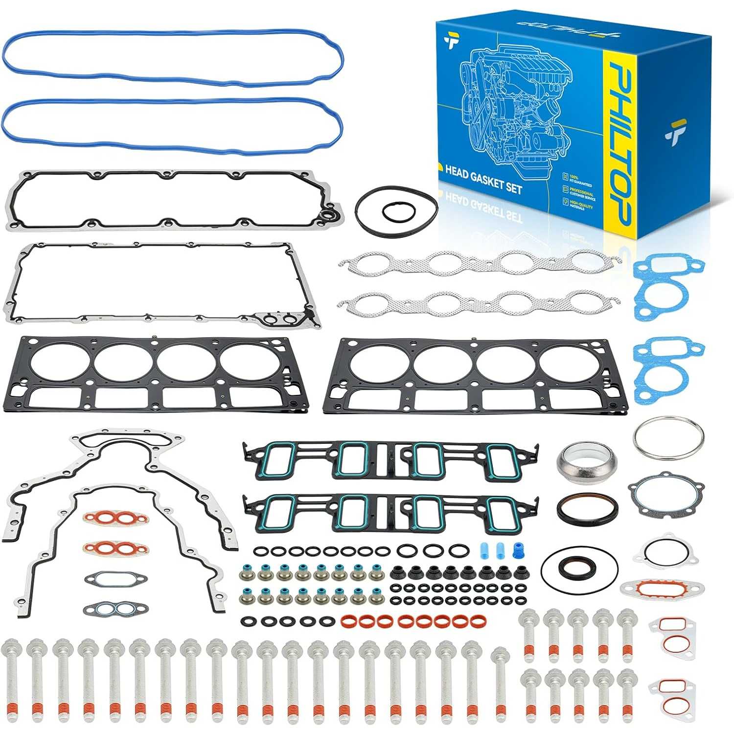 PHILTOP MLS Head Gasket Set with Bolts, for Chevy Express/Silverado/Suburban/Tahoe, GMC Savana/Sierra/Yukon XL, fCadillac Escala