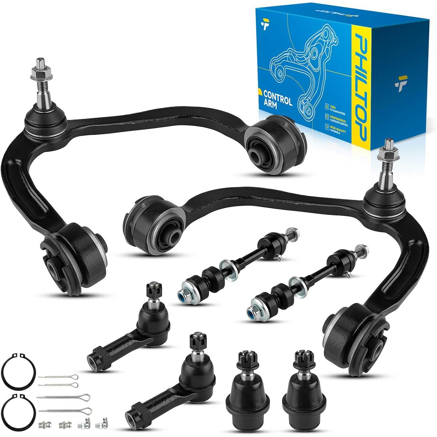 PHILTOP 8Pcs Front Lower Control Arms W/Ball Joint Tie Rod Sway Bar Link Compatible with 2005-2008 F-150 RWD, 2006-2008 Mark LT