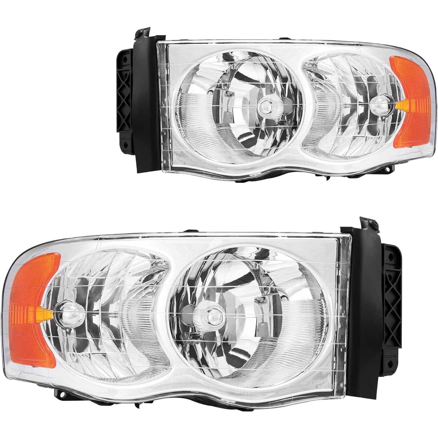 PHILTOP Headlamp Headlight Assembly,Replacement for 2002-2005 Ram1500/Ram2500/Ram3500,2002 Ram1500 Van,2003 Ram3500 Van,Chrome H