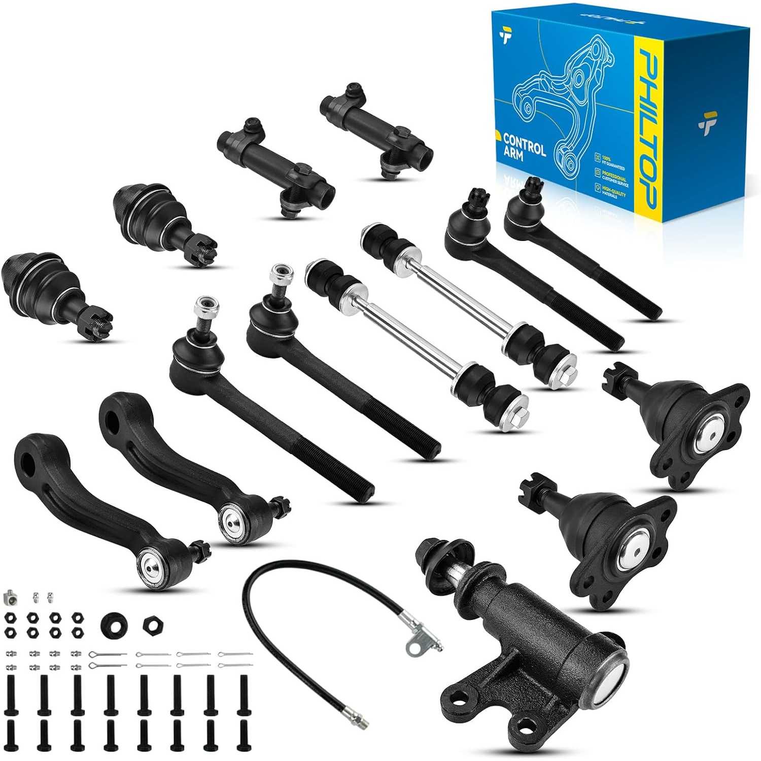 PHILTOP 15Pcs Front Lower Control Arms W/Ball Joint Tie Rod Sway Bar Link Fit for 1995-1999 K1500, K1500/K2500 Suburban, 1995-20