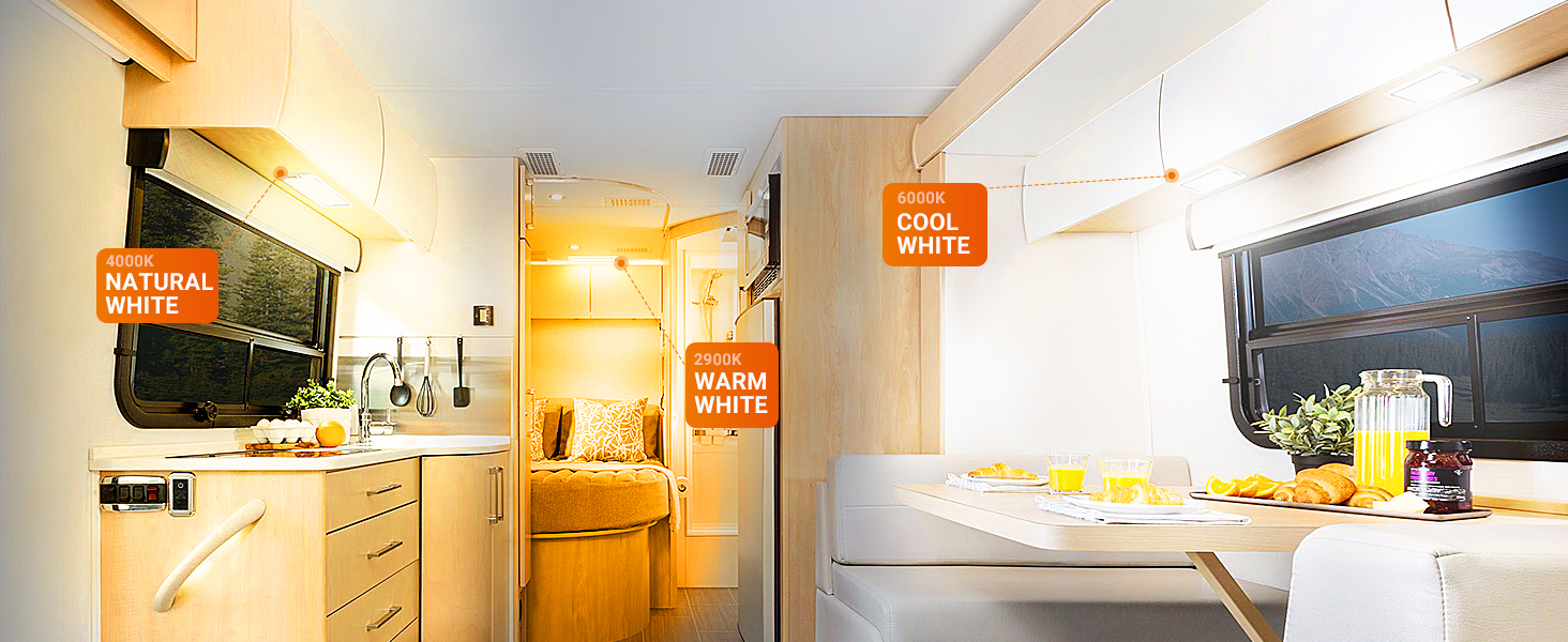 RV Lights Interior, 3 Color Dimmable LED RV Lights Fixtures 12V Camper Light