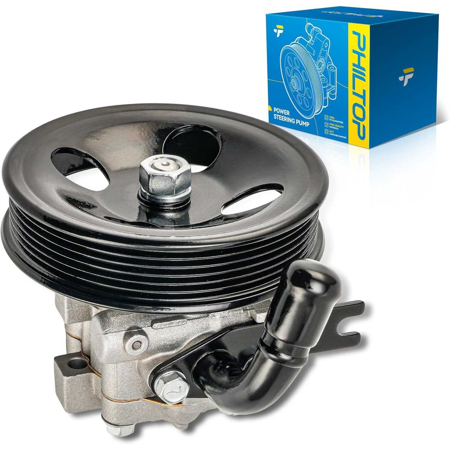PHILTOP 96148 Power Steering Pump with Pulley, Fit for 2006-2010 Optima 2.4L, 2007-2010 Rondo 2.4L, Replace OE 571002G000, 57100