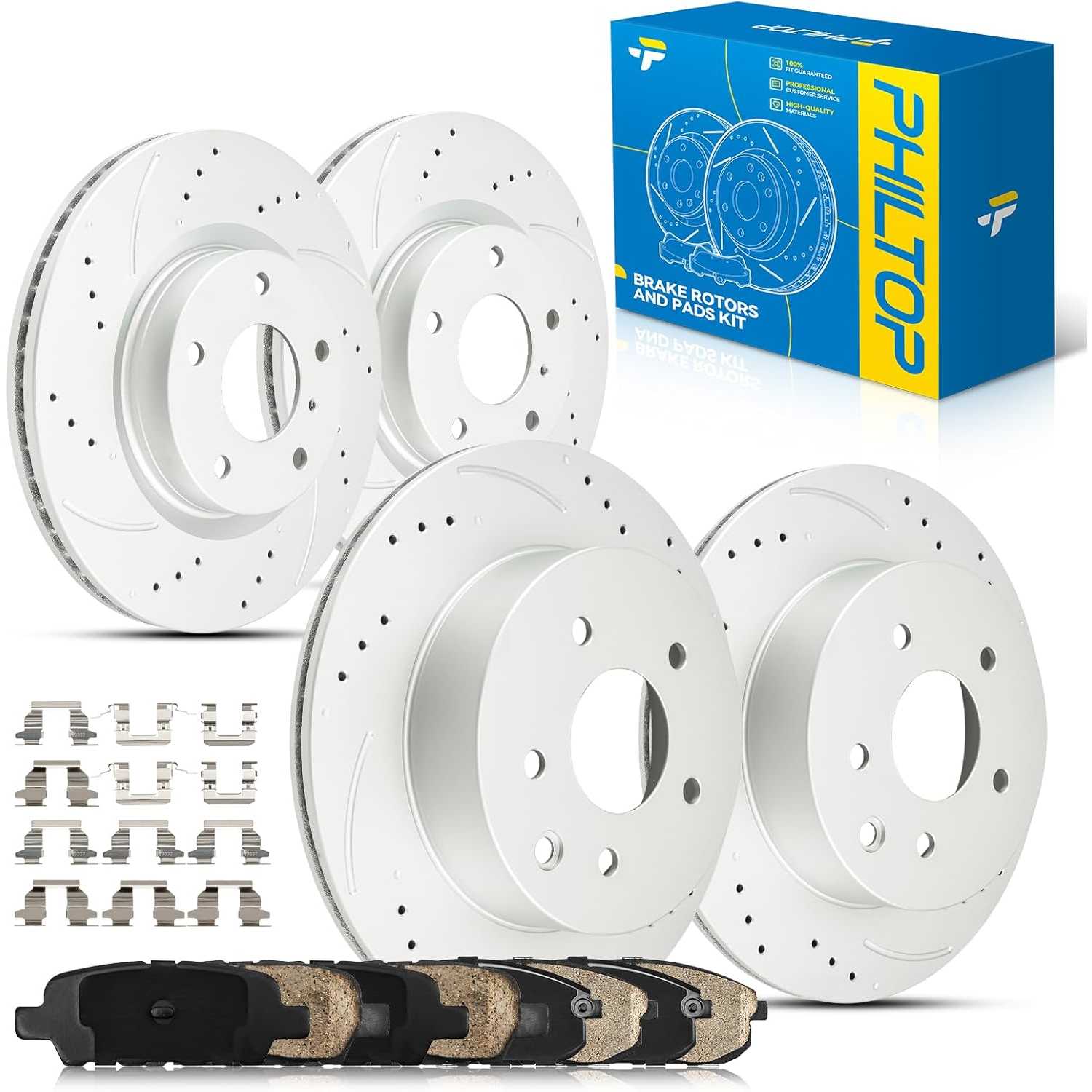 PHILTOP Front and Rear Brake Kit For INFINITI G35 2003-2005, Brake Rotors and Brake Pads Kit Replace #31349+D905+31350+D815A, Re