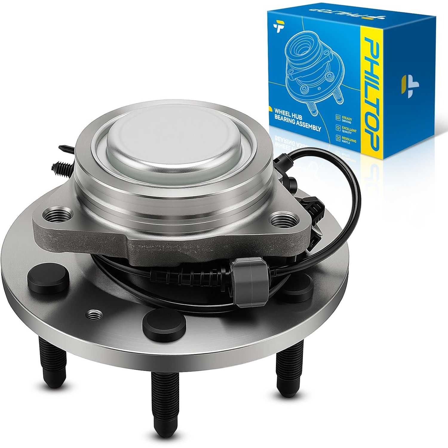 PHILTOP 515097 RWD Front Wheel Bearing & Hub Assembly Compatible with 2007-2013 Chevy Silverado 1500, GMC Sierra 1500, 2007-
