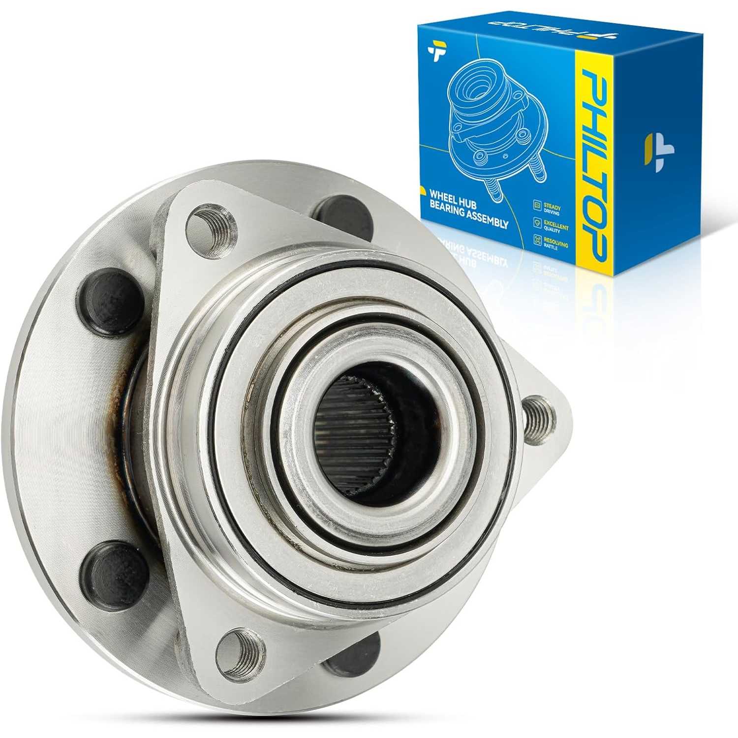 PHILTOP 513237 Front Wheel Hub Assembly Fit for Chevrolet HHR 2006-2008, 5 Lugs Wheel Hub Bearings No ABS