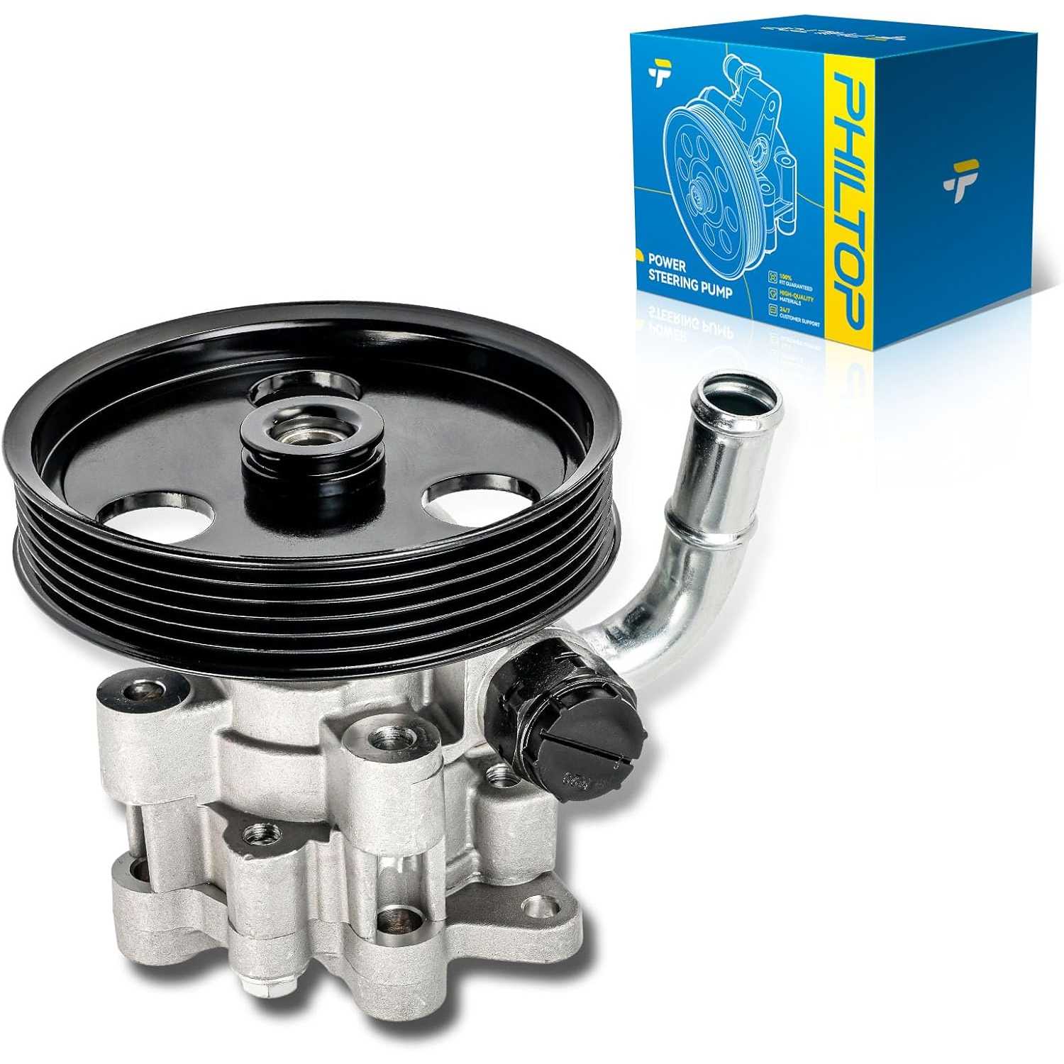 PHILTOP Power Steering Pump with Pulley, Compatible with 2005-2010 Grand Cherokee/Commander 5.7L, Replace # 6112PX, 9605461, 520