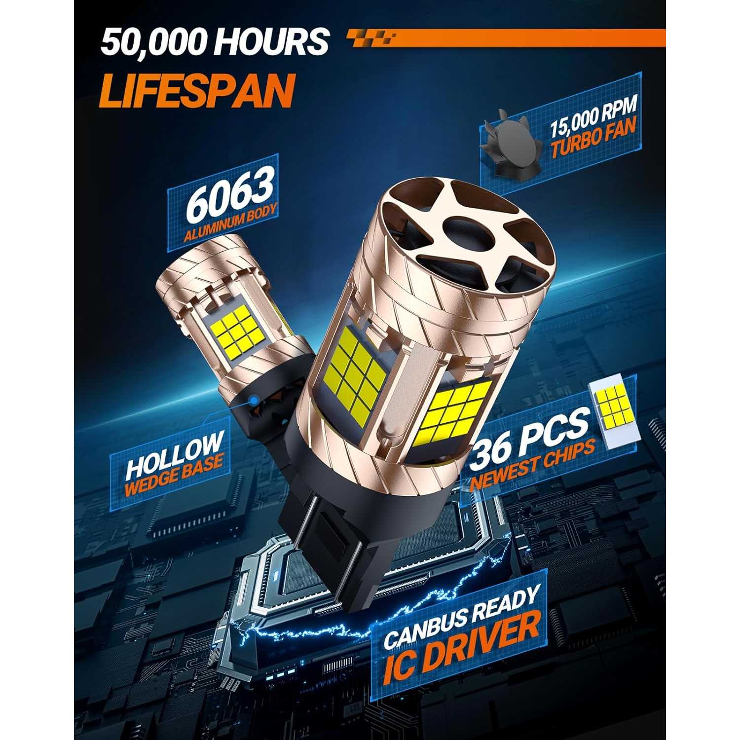 AUXITO 2X 7443 LED Backup Reverse Light Bulbs – 6500K White For Honda Accord Civic (Super Bright)