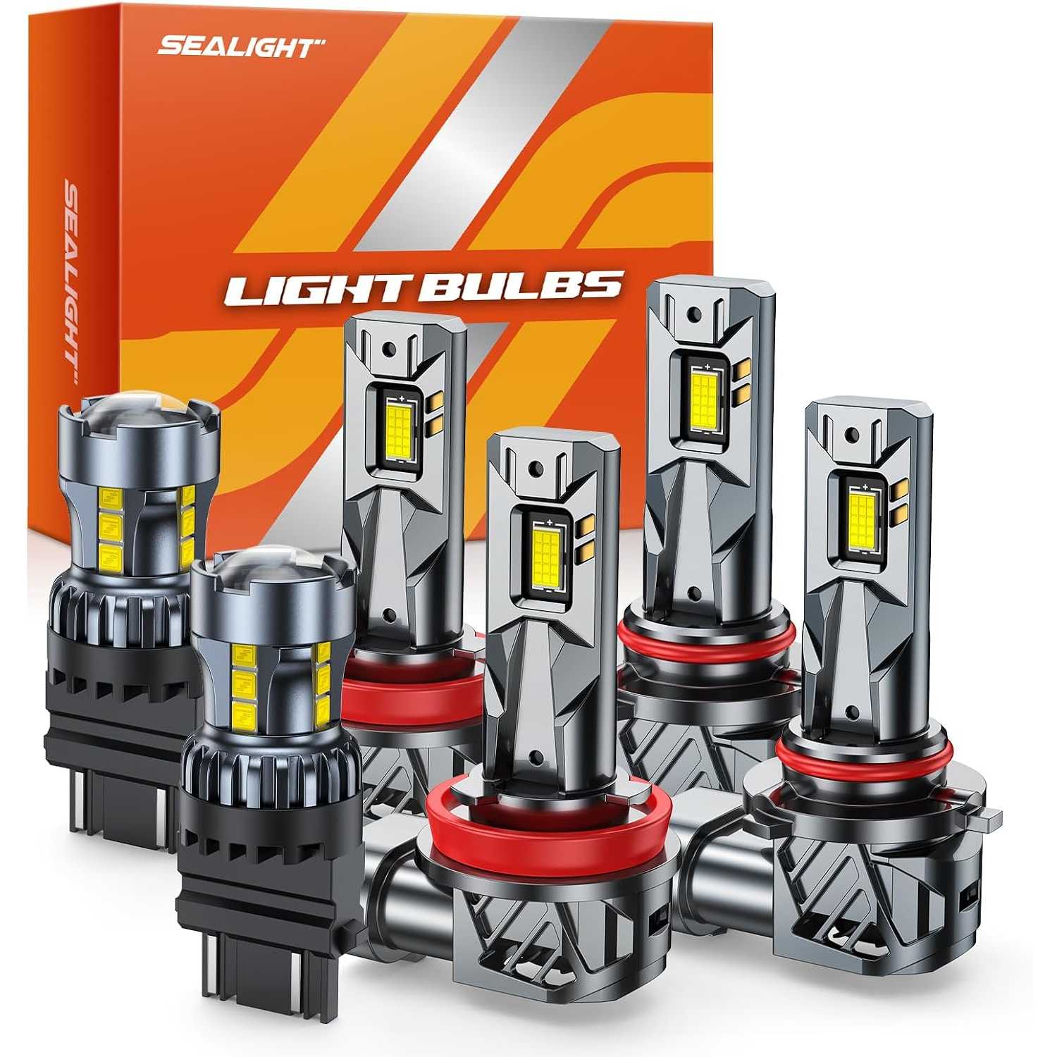 SEALIGHT® SLJ5 9005/HB3 H11/H8/H16 LED Headlight Bulbs 3157/3156/3057/T25 LED Backup Reverse Light Bulbs Combo White 3Pairs