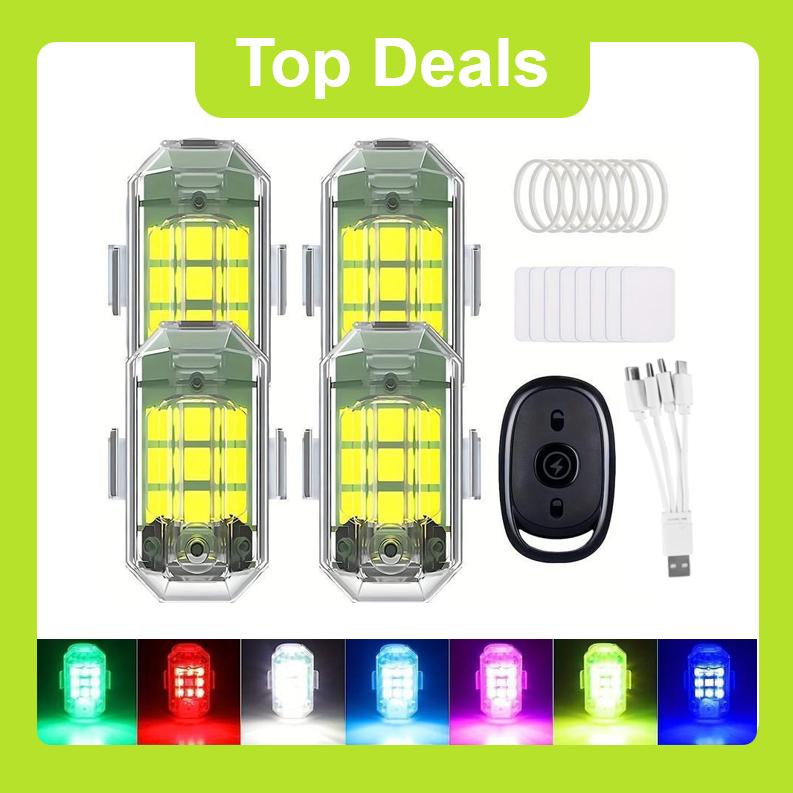 SEALIGHT® RGB LED Strobe Lights 7 Color High Brightness USB Rechargeable Flashing Emergency Warning Lights 4pc.