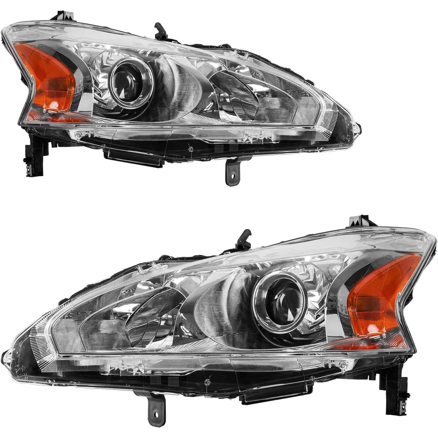 PHILTOP Headlights Assembly Compatible with 2013-2015 Nissan Altima,Chrome Housing Clear Lens Amber Reflector,Halogen Headlamps