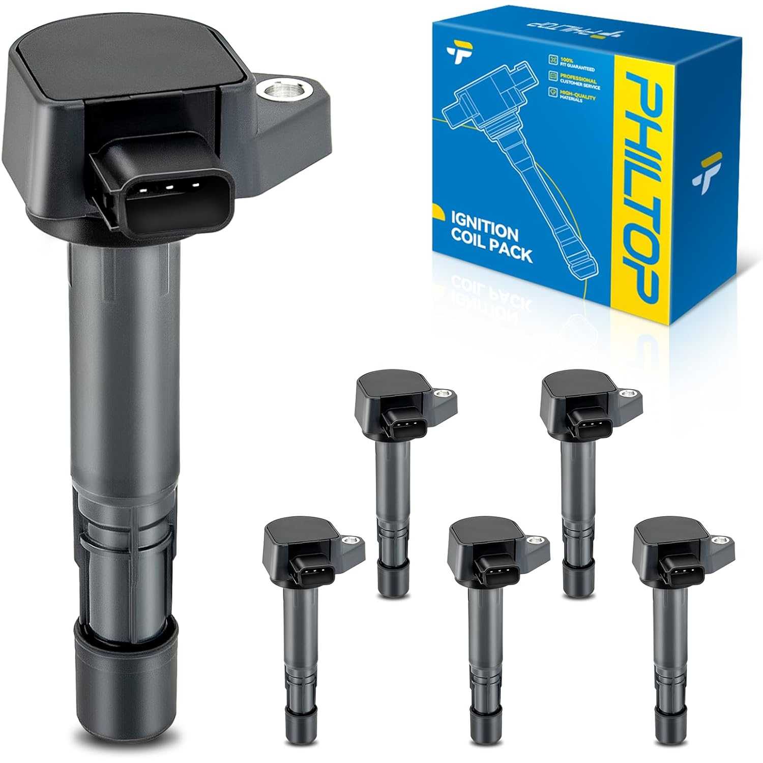 PHILTOP UF400 Ignition Coil Pack, Set of 6 Compatible with Accord 2004-2007, Civic 2001-2005, MDX 2001-2009, Pilot 2003-2008, Ri