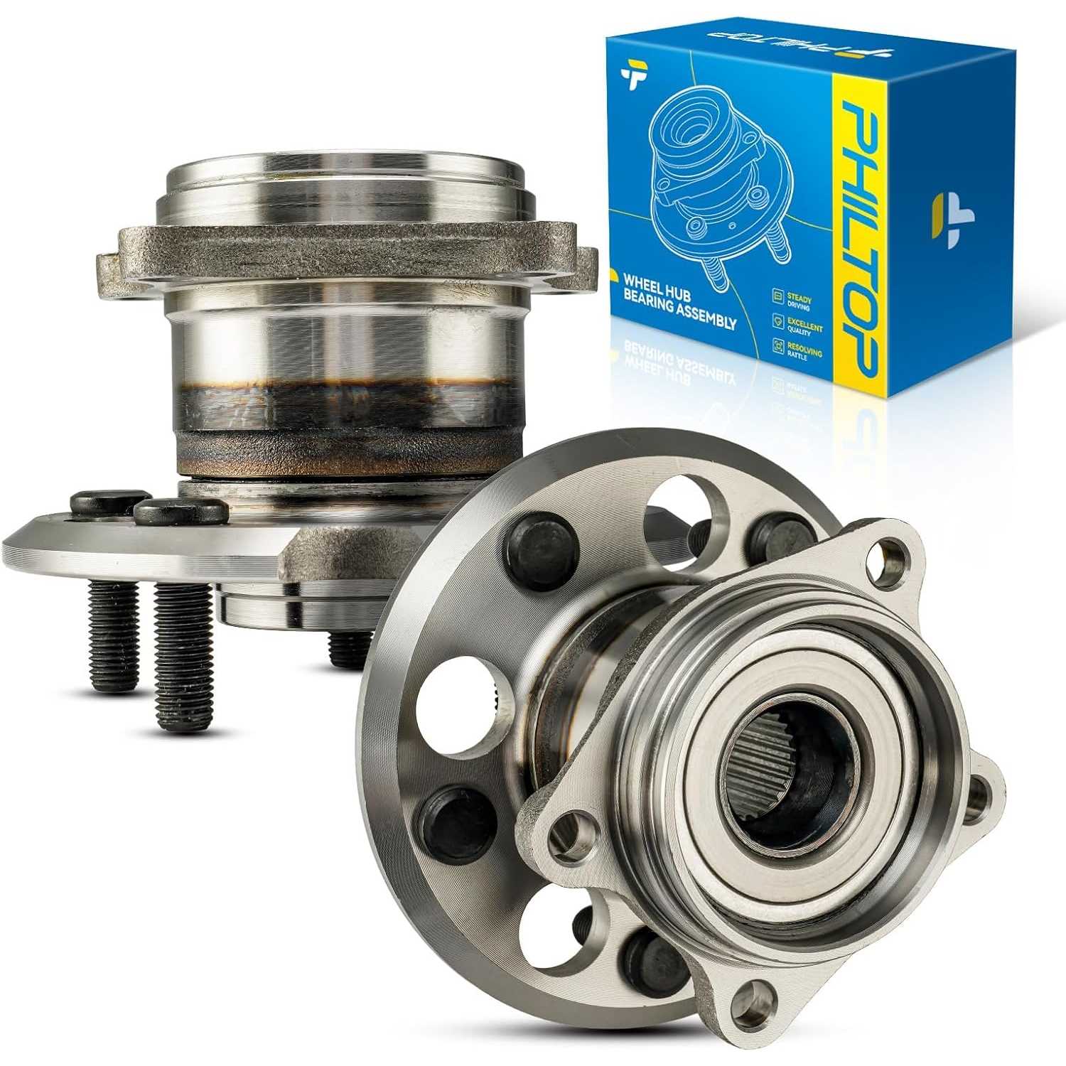 PHILTOP 512281 AWD Rear Wheel Bearing Fit for Toyota Sienna 2004-2010, 5 Lugs Non-ABS Wheel Hub Assembly
