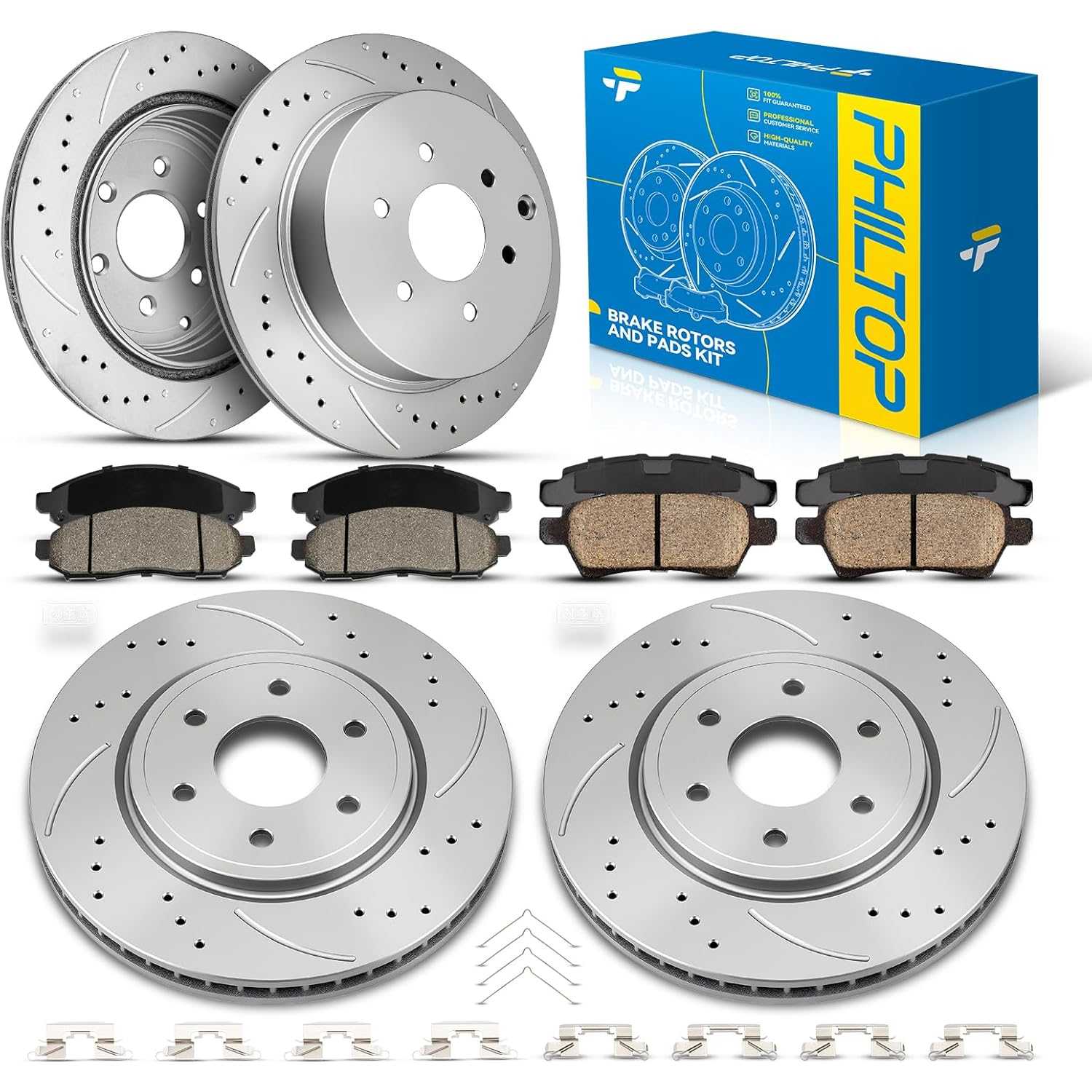 PHILTOP Front & Rear Brake Kit For 2005-2006 2008 2012 Nissan Pathfinder, Drilled & Slotted Brake Rotors Ceramic Brakes