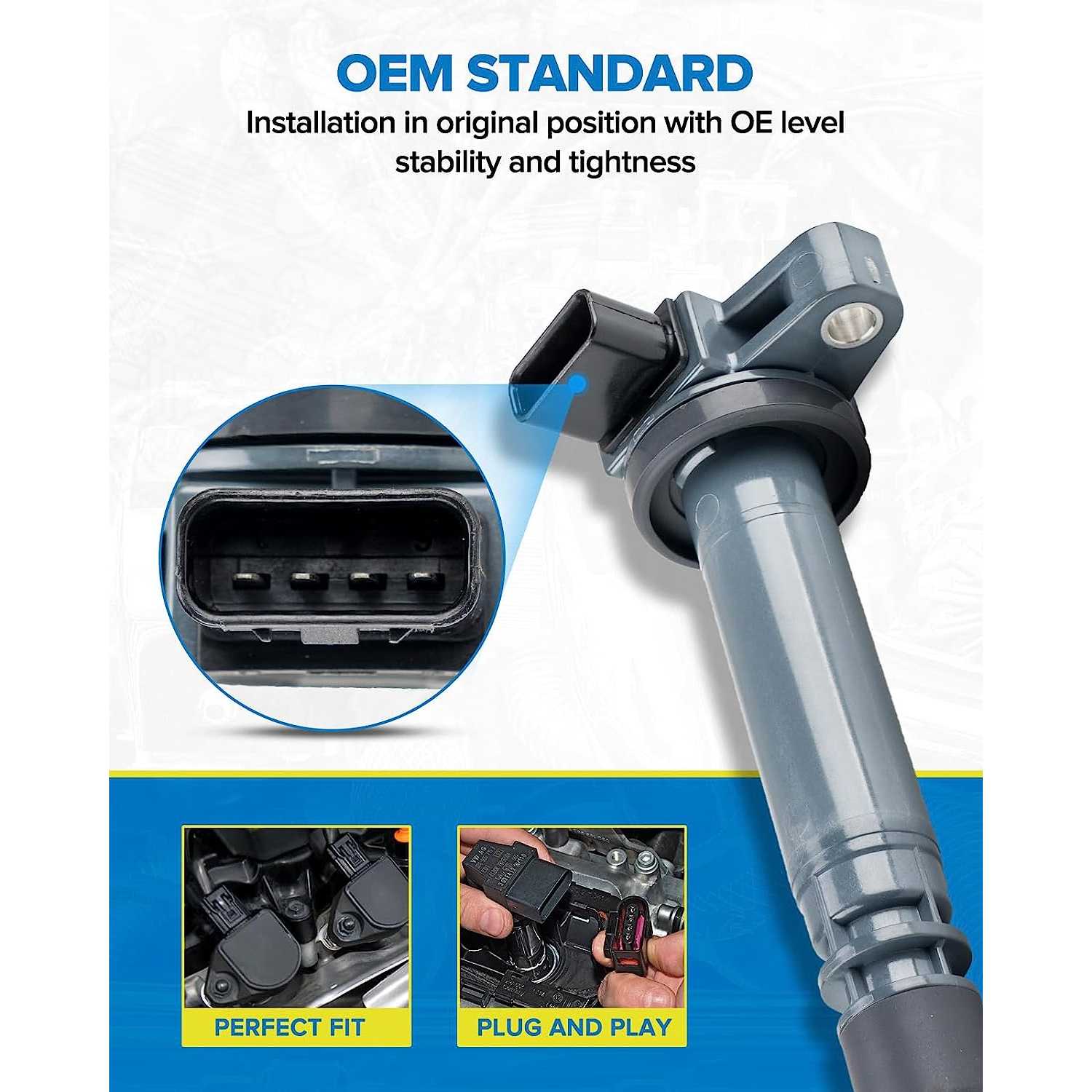 PHILTOP® Ignition Coil Pack, Replacement for 2001-2004 Tacoma, 2000 4Runner, UF323 Ignition Coil Set of 4, OE Coils with Fast Ig 3